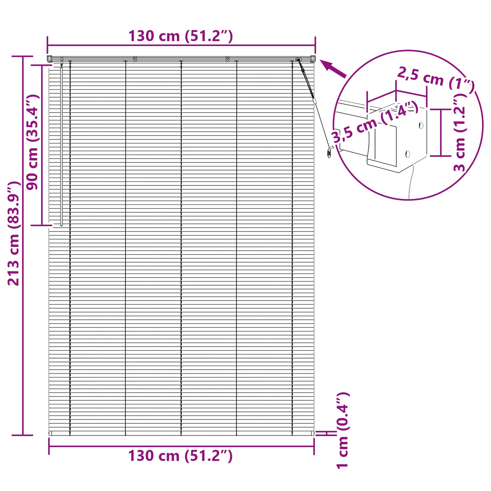Venecijanska roleta Bijeli 213 x 130 cm PVC