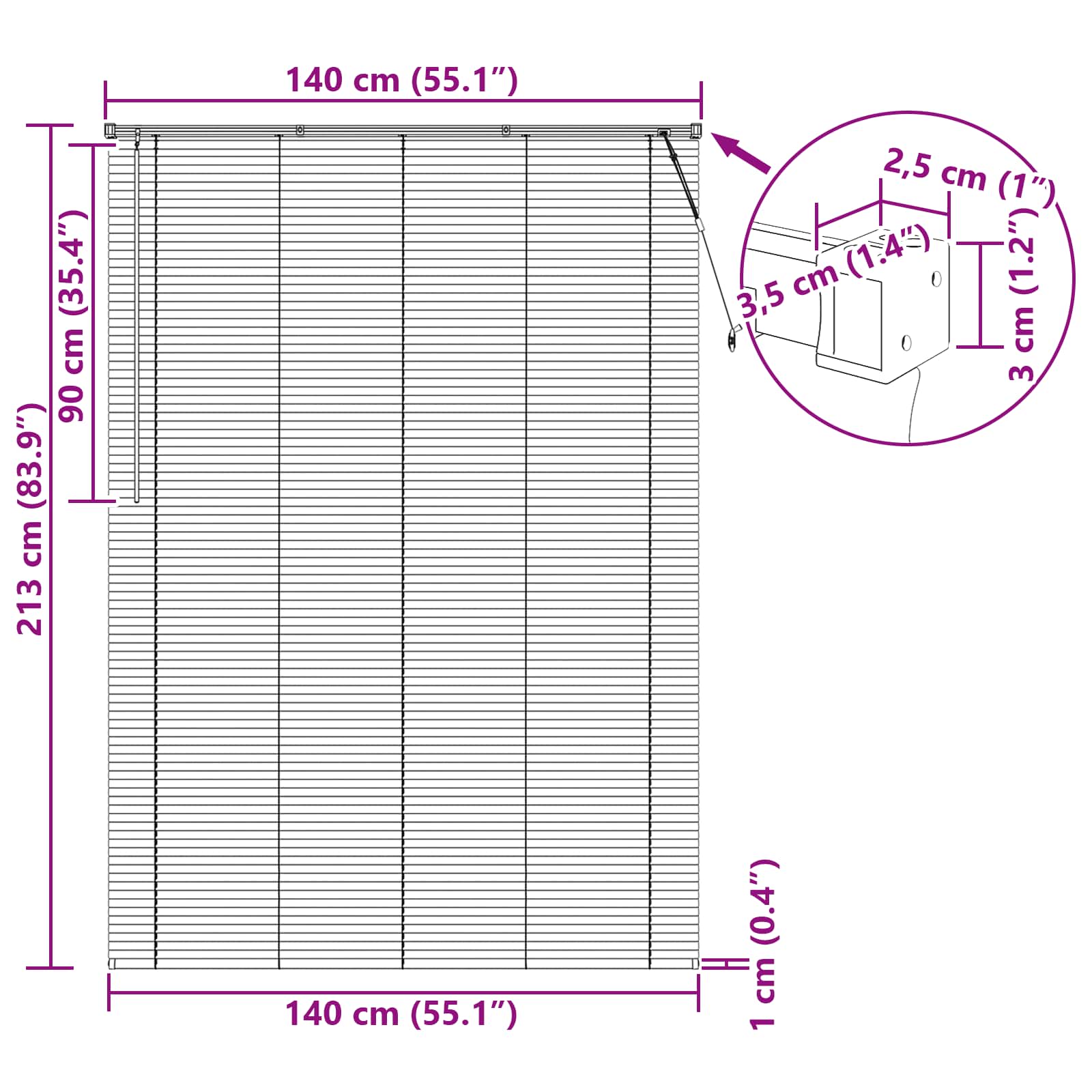 Venecijanska roleta Bijeli 213 x 140 cm PVC