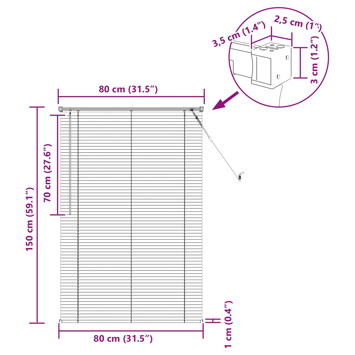 Venecijanska roleta Tamno smeđa s uzorkom 150 x 80 cm PVC