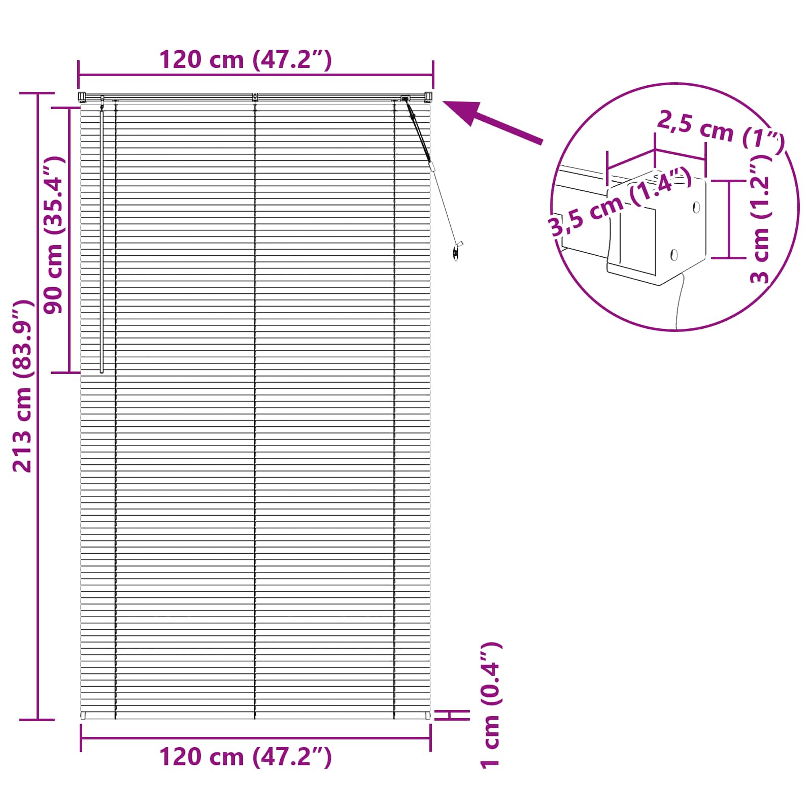 Venecijanska roleta Tamno smeđa s uzorkom 213 x 120 cm PVC