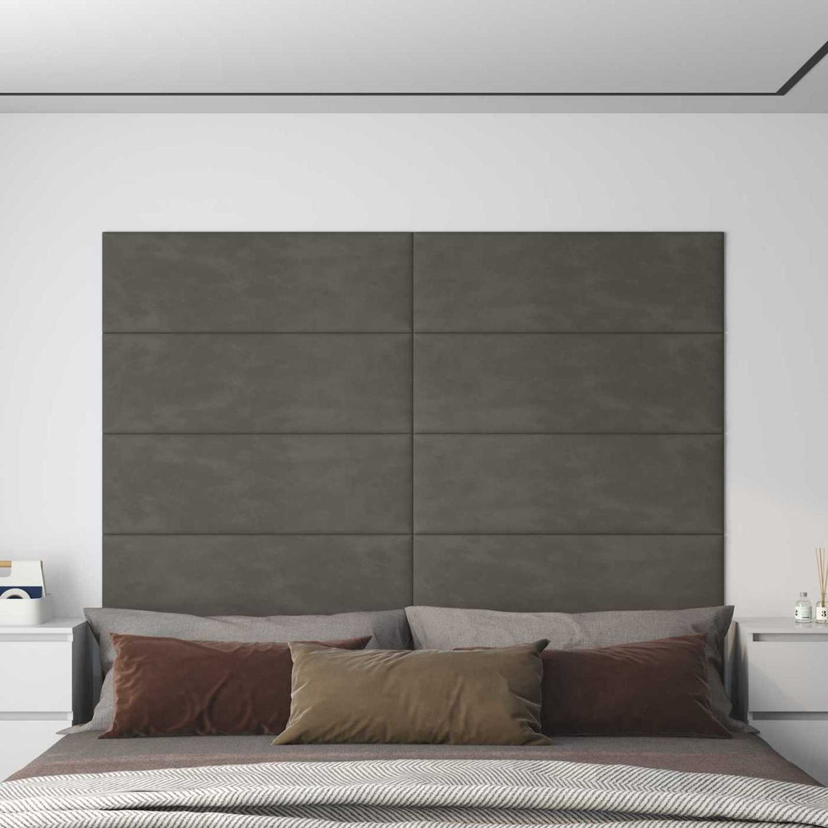Zidna uzglavlja 12 kom. Tamnosiva Baršun 90 x 30 cm