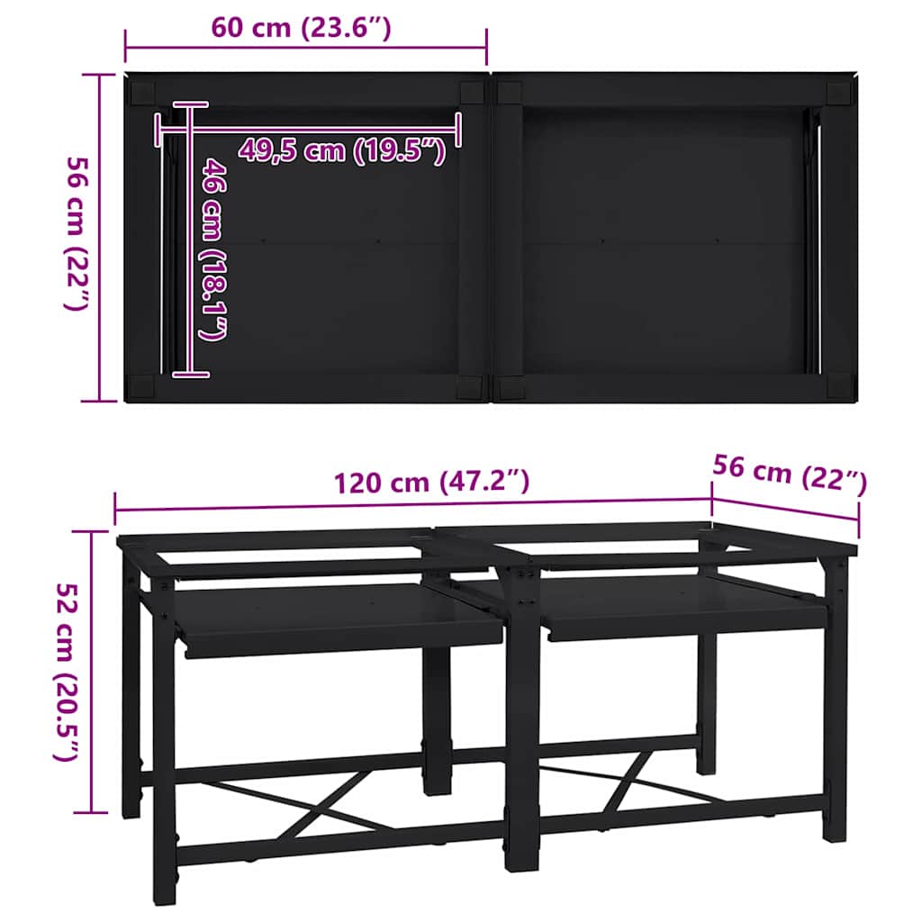 Pedestal za perilicu rublja 2 pcs Crna 120 x 56 x 52 cm Čelik