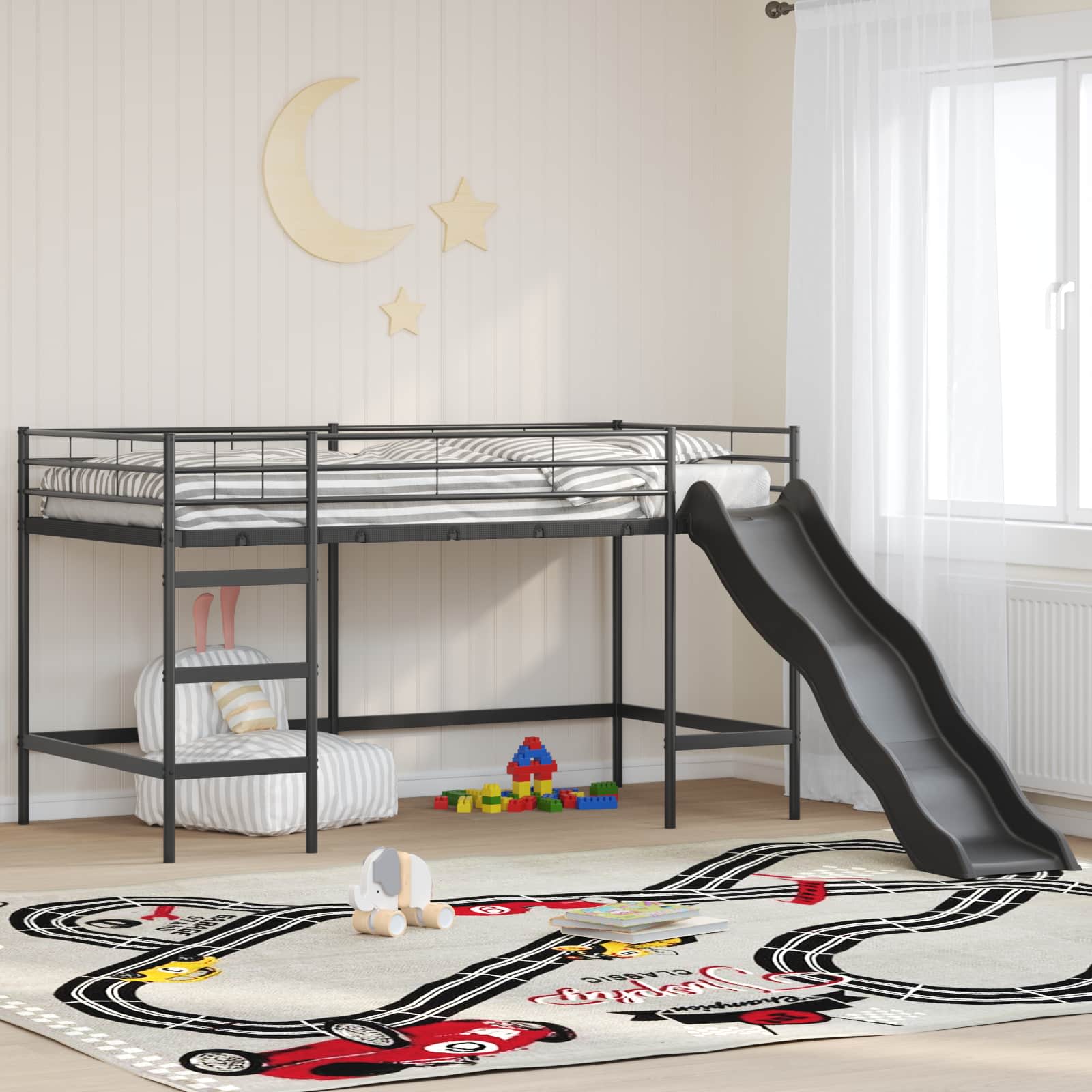Krevet na kat za djecu s toboganom Crna i antracit 107 x 200 cm