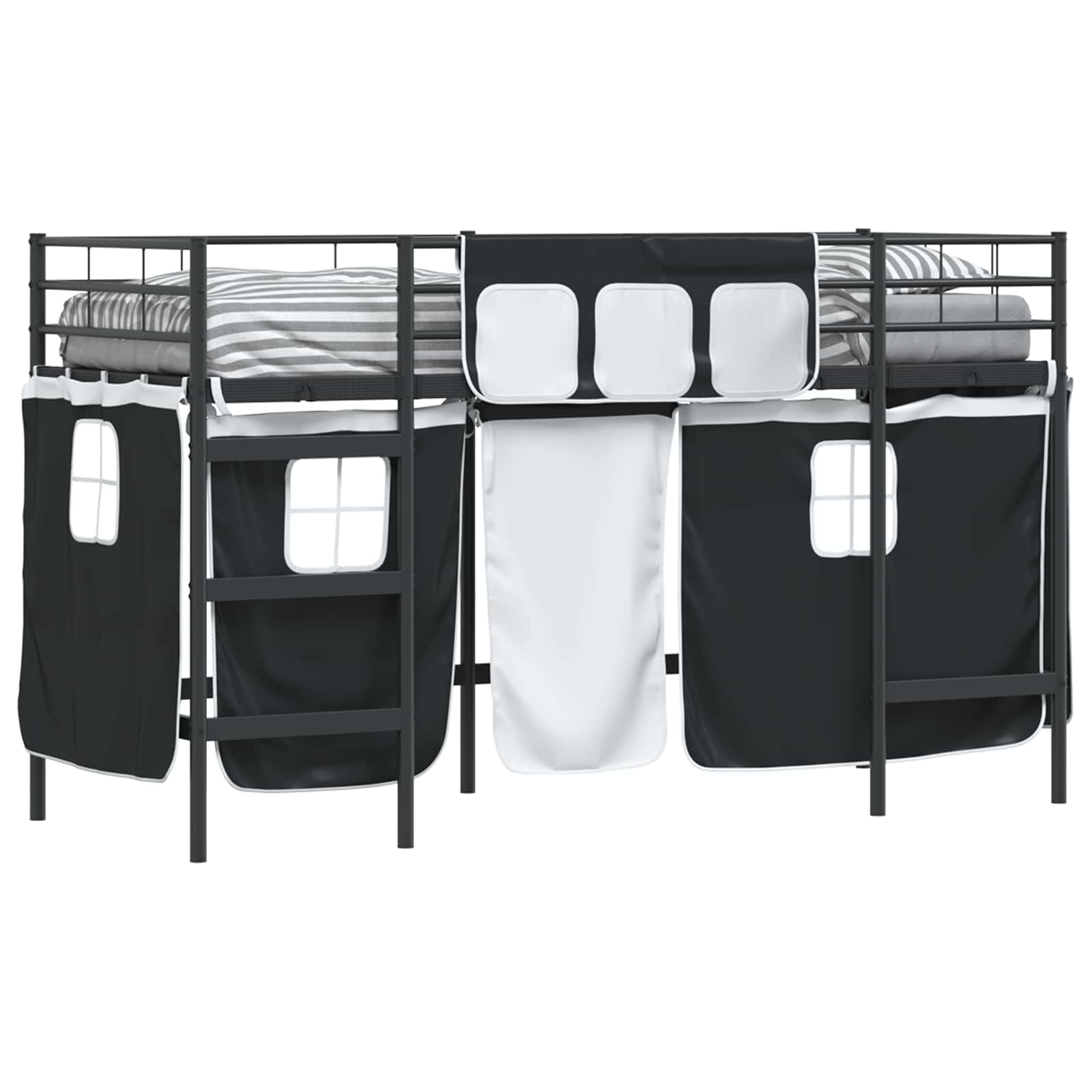 Krevet na kat za djecu s zavjesama Crna 90 x 190 cm