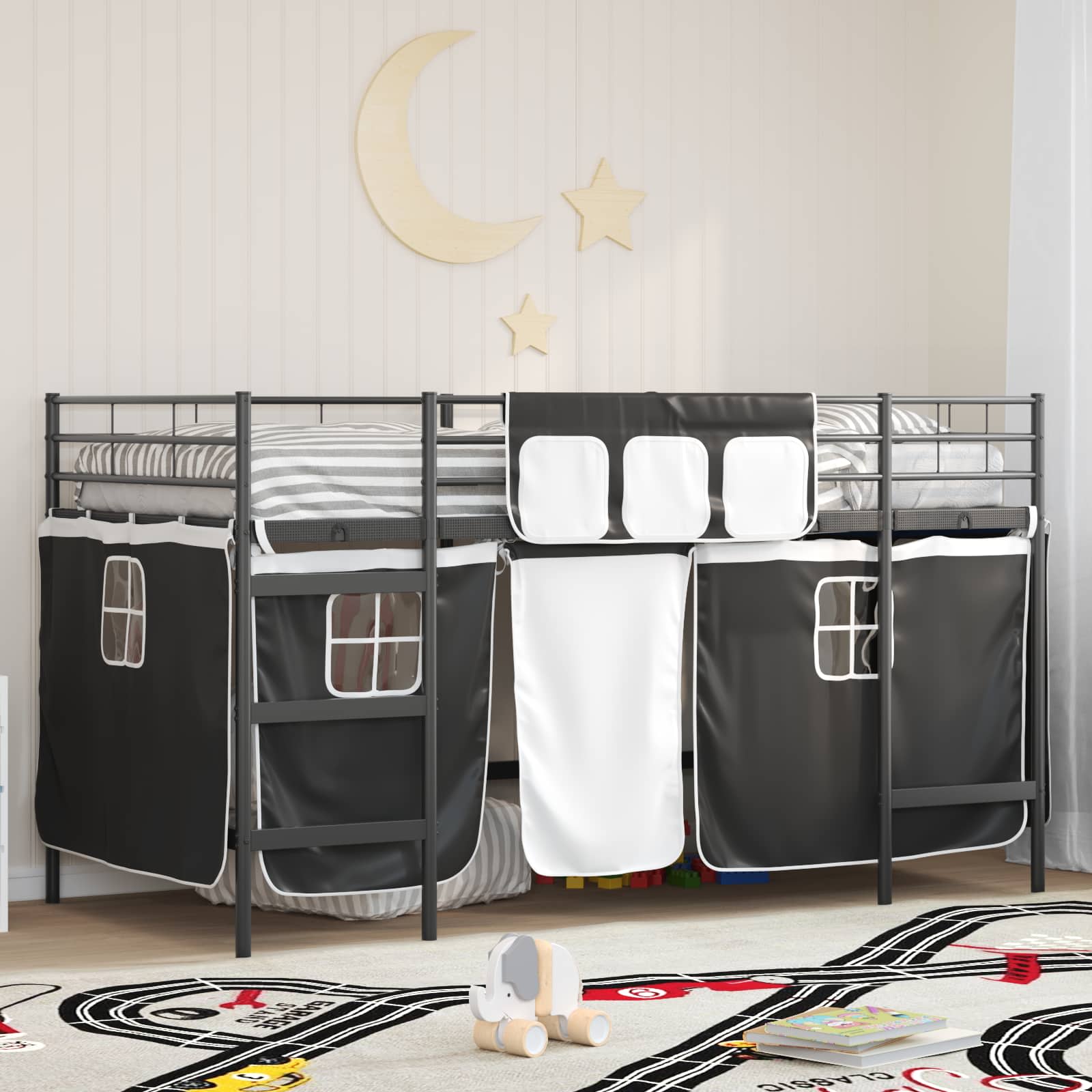 Krevet na kat za djecu s zavjesama Crna 107 x 200 cm