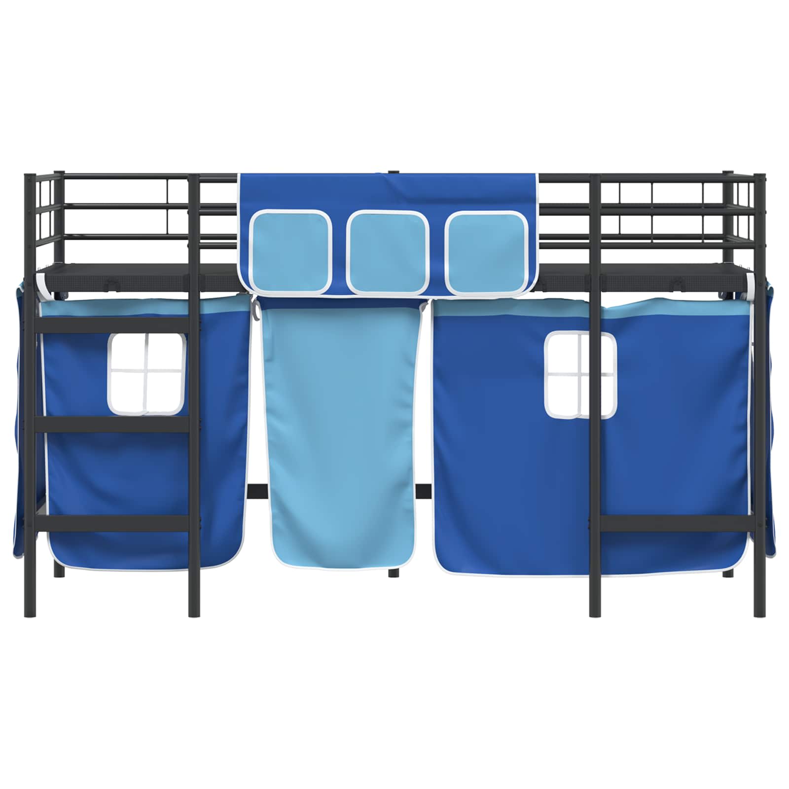 Krevet na kat za djecu s zavjesama Crna i Plava 90 x 190 cm