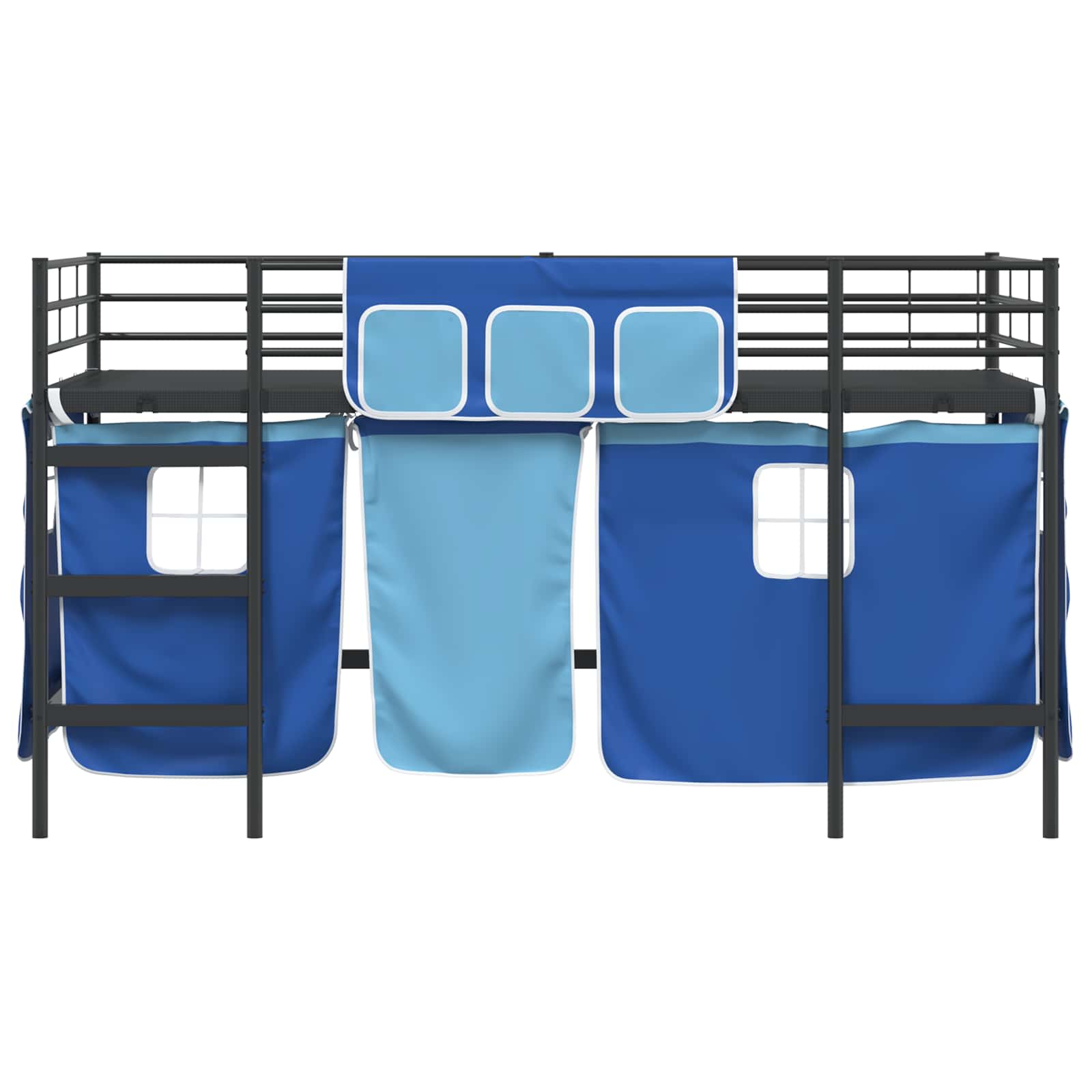 Krevet na kat za djecu s zavjesama Crna i Plava 90 x 200 cm