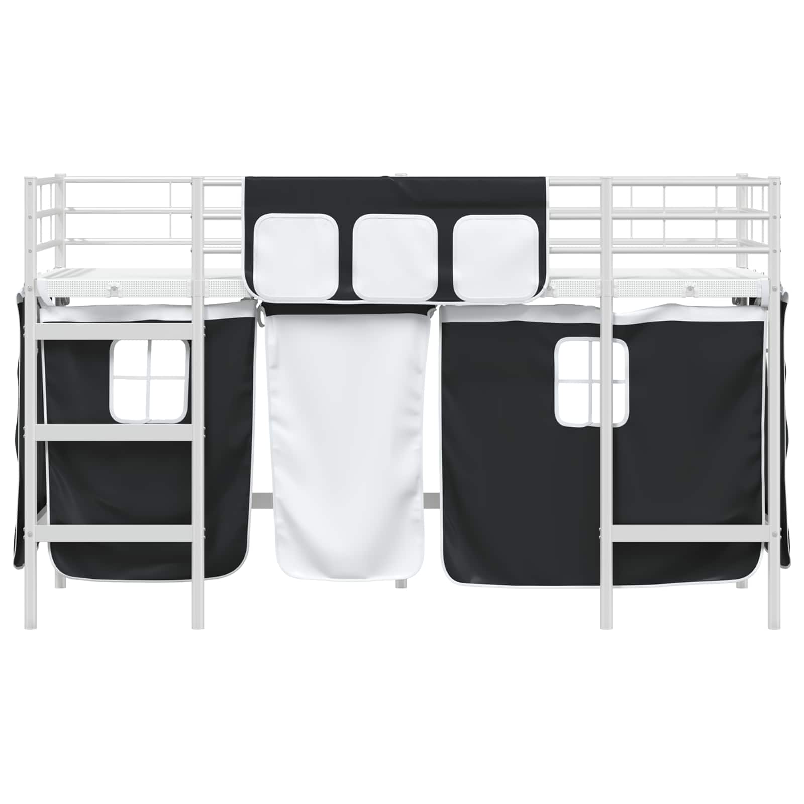 Krevet na kat za djecu s zavjesama Bijela i crna 90 x 190 cm