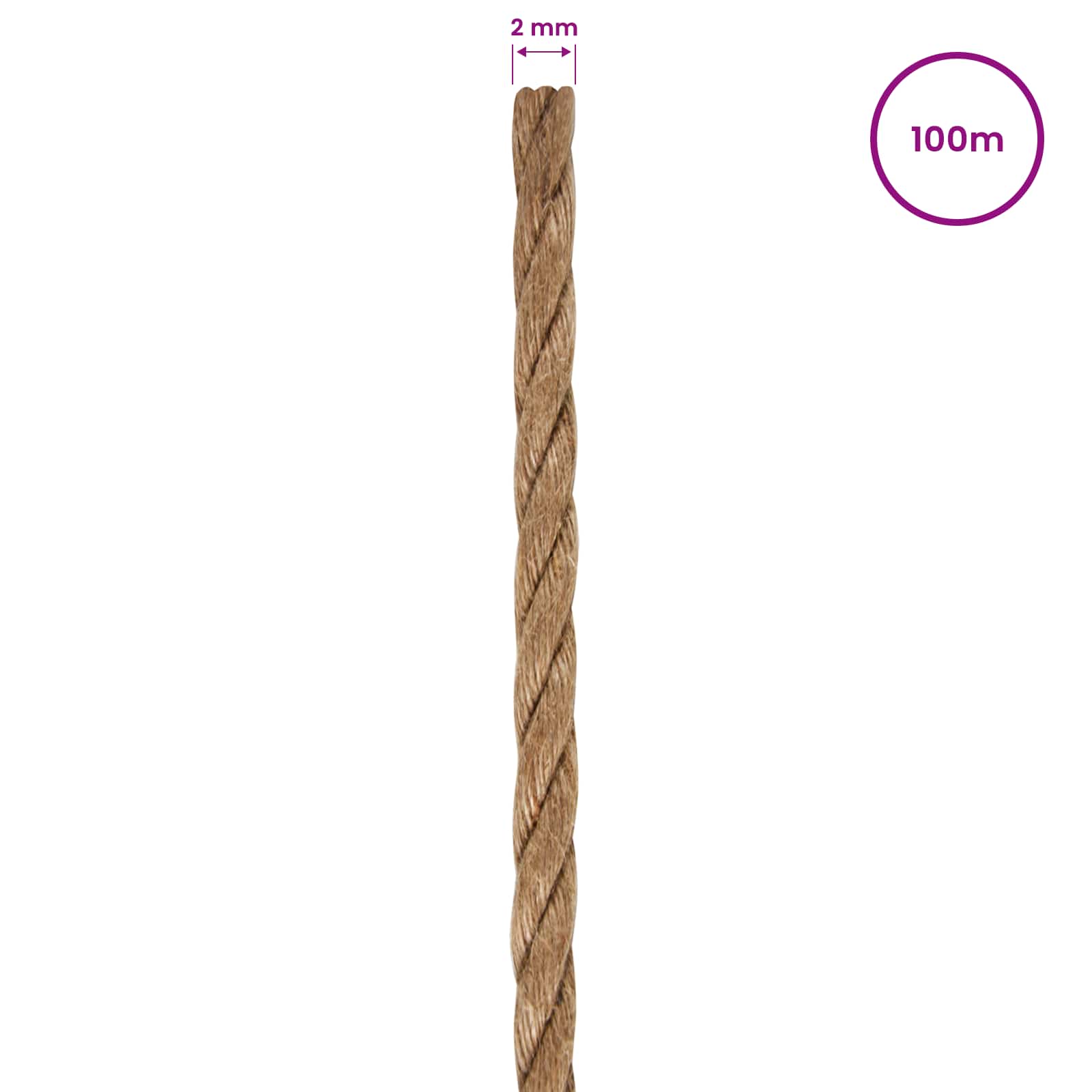 Uže od jute 2 kom. 2 mm 100 m Prirodna 100% Juta Tossa