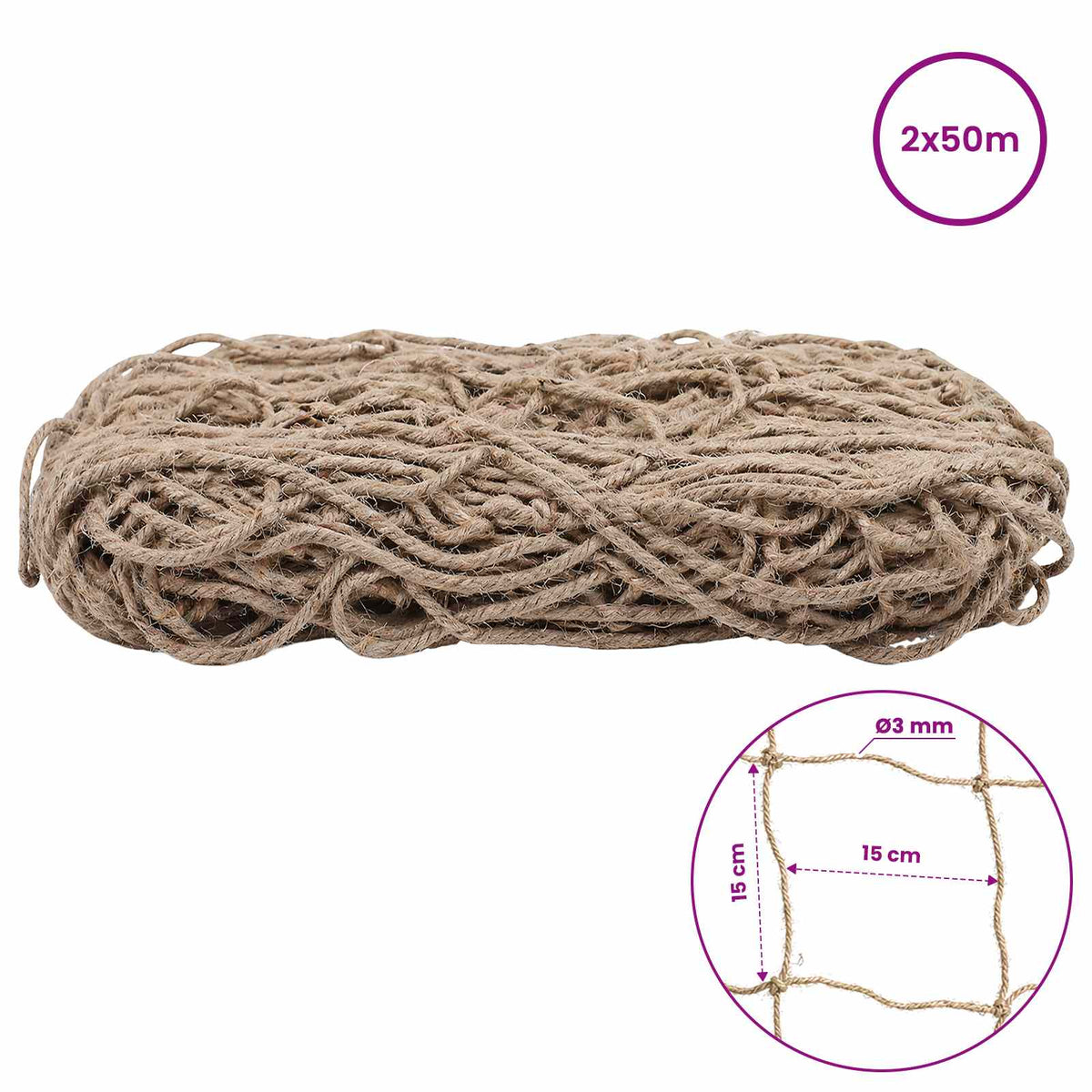 Mreža za potporu biljaka od jute Prirodna 2 x 50 m 100% Jut