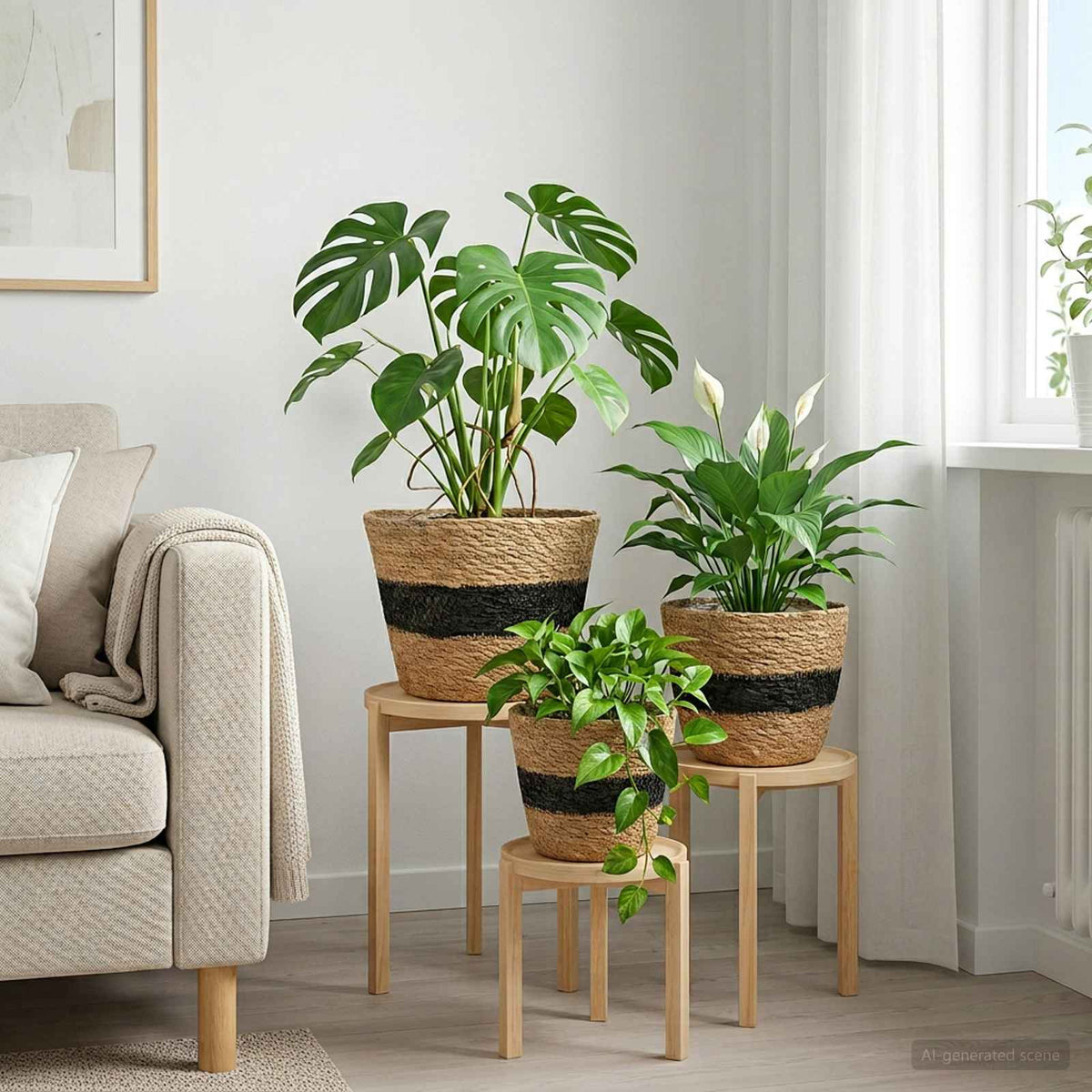 Košare za biljke od morske trave 3 pcs Ø26 x 19 cm