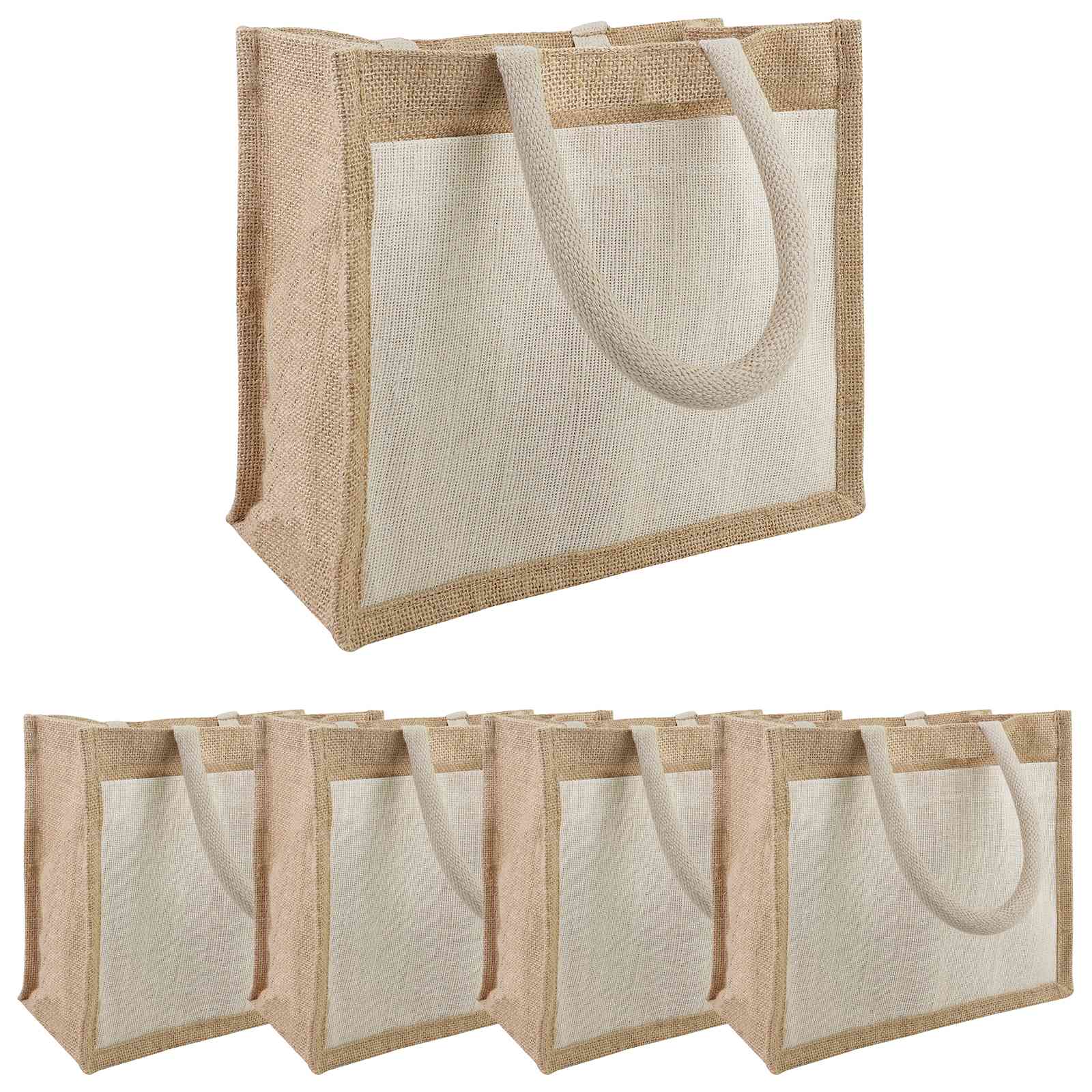 Torbe od jute s džepom 5 Prirodna i bijela 26 x 22 x 14 cm