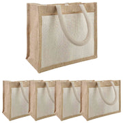 Torbe od jute s džepom 5 Prirodna i bijela 26 x 22 x 14 cm