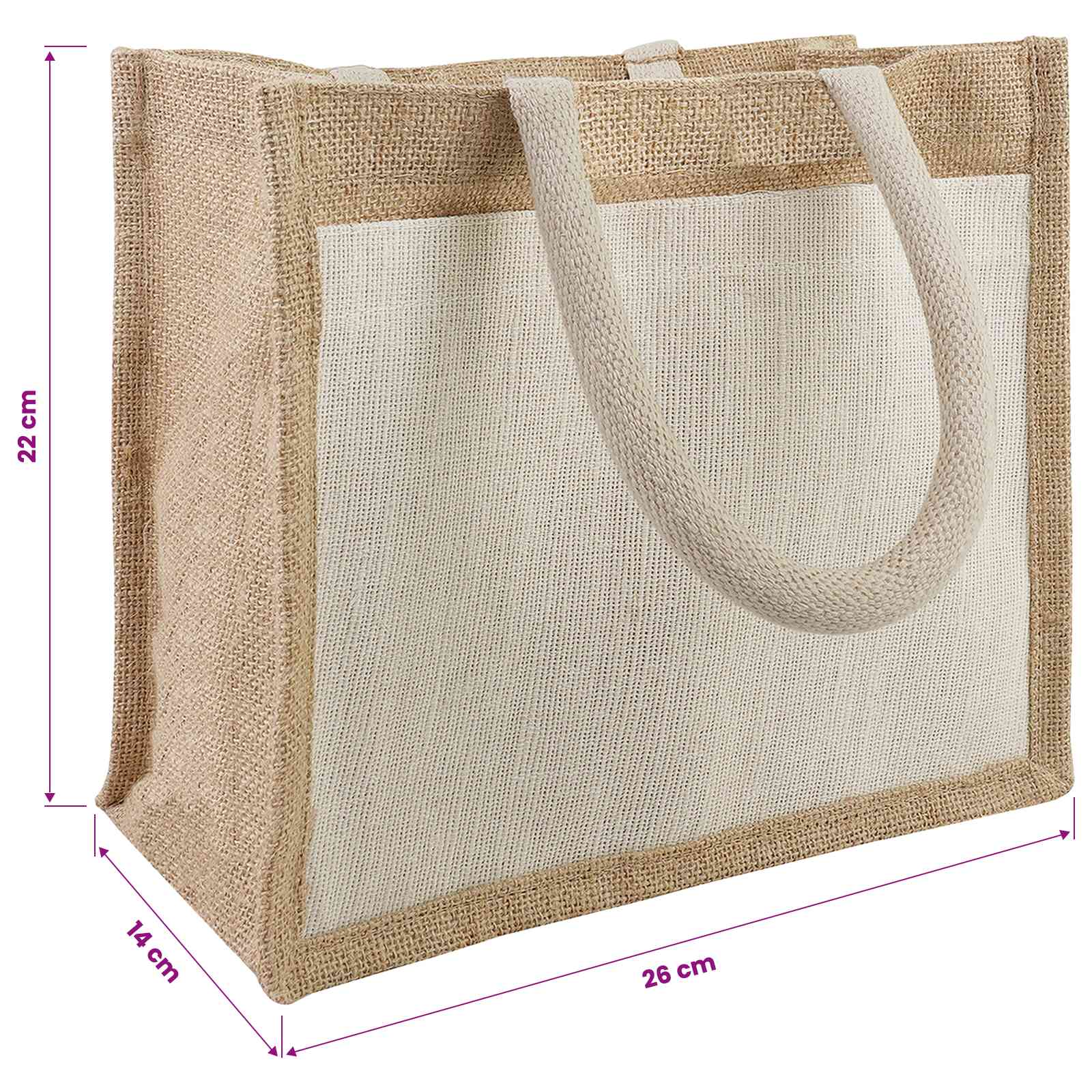 Torbe od jute s džepom 5 Prirodna i bijela 26 x 22 x 14 cm