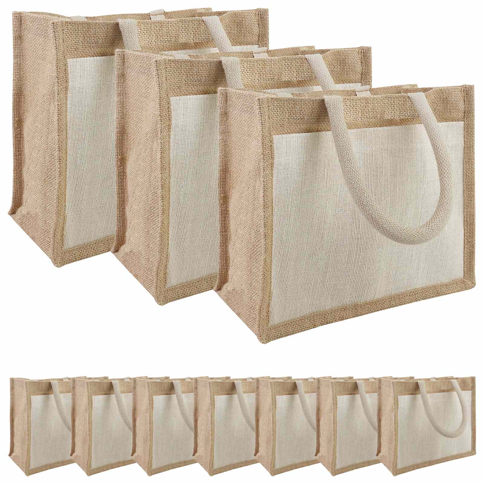 Torbe od jute s džepom 10 Prirodna i bijela 26 x 22 x 14 cm