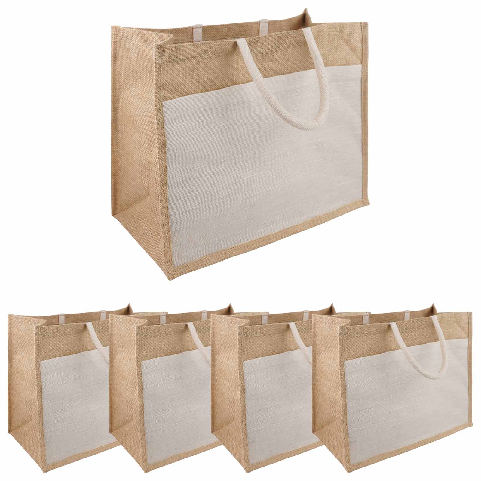 Torbe od jute s džepom 5 Prirodna i bijela 42 x 33 x 19 cm