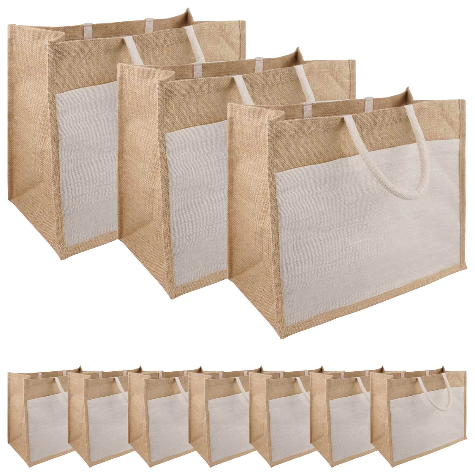 Torbe od jute s džepom 10 Prirodna i bijela 42 x 33 x 19 cm