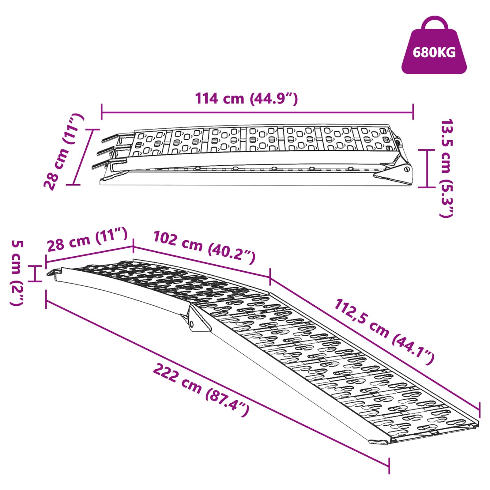 Sklopiva rampi za motocikle 340 kg po rampi 2 pcs Crna Aluminij