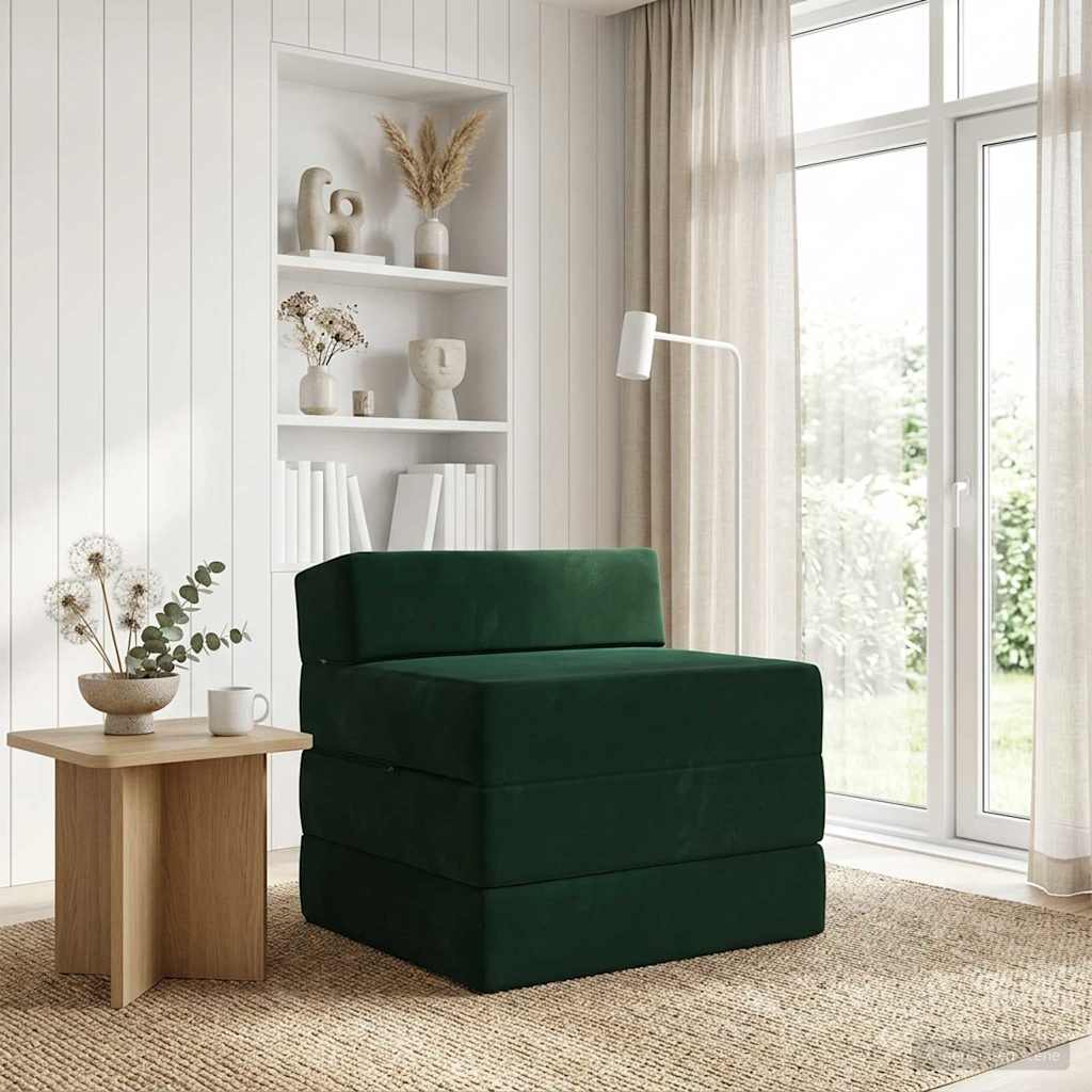 Sofa na razvlačenje Tamnozelena 200 x 70 x 15 cm Baršun