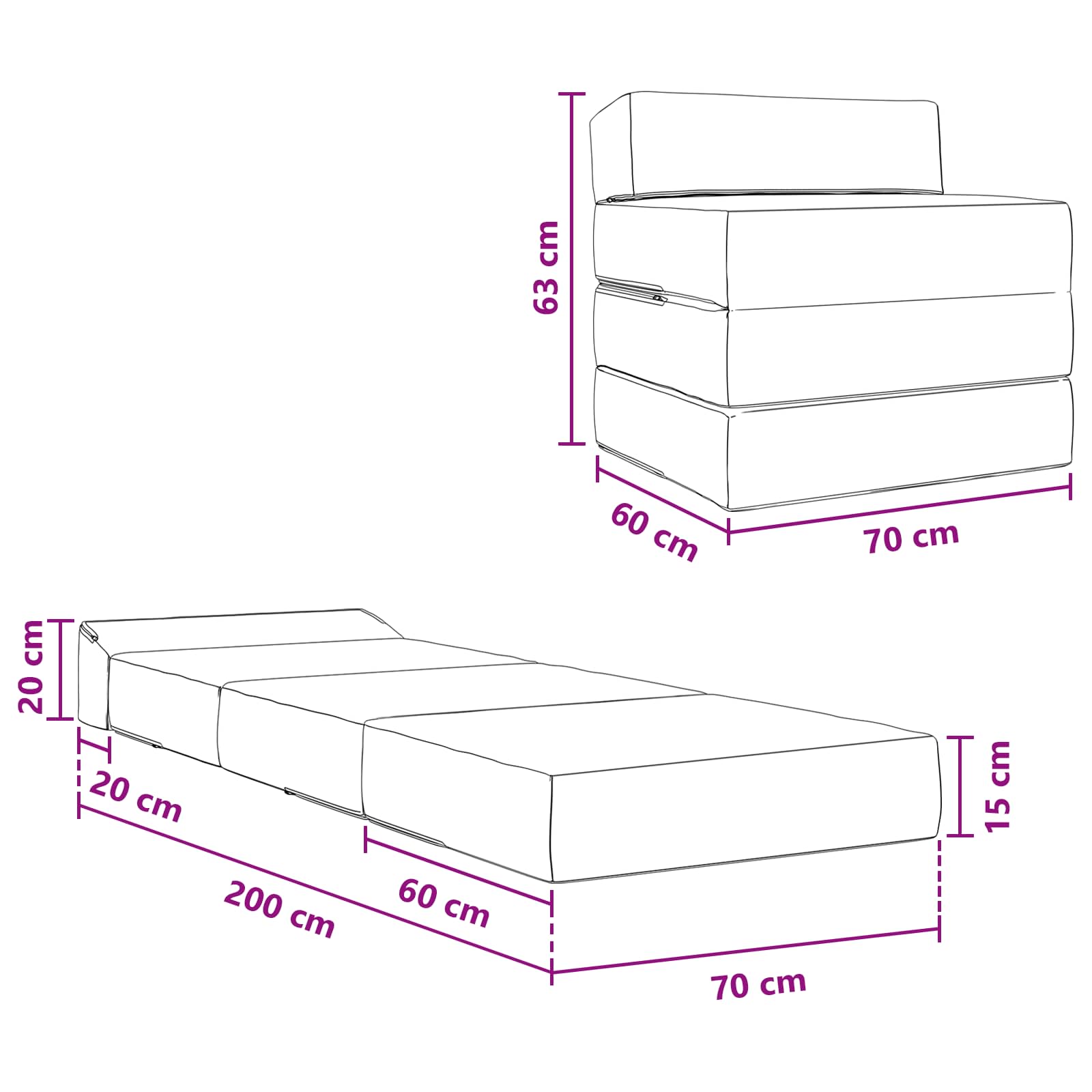 Sofa na razvlačenje Ružičasta 200 x 70 x 15 cm Baršun