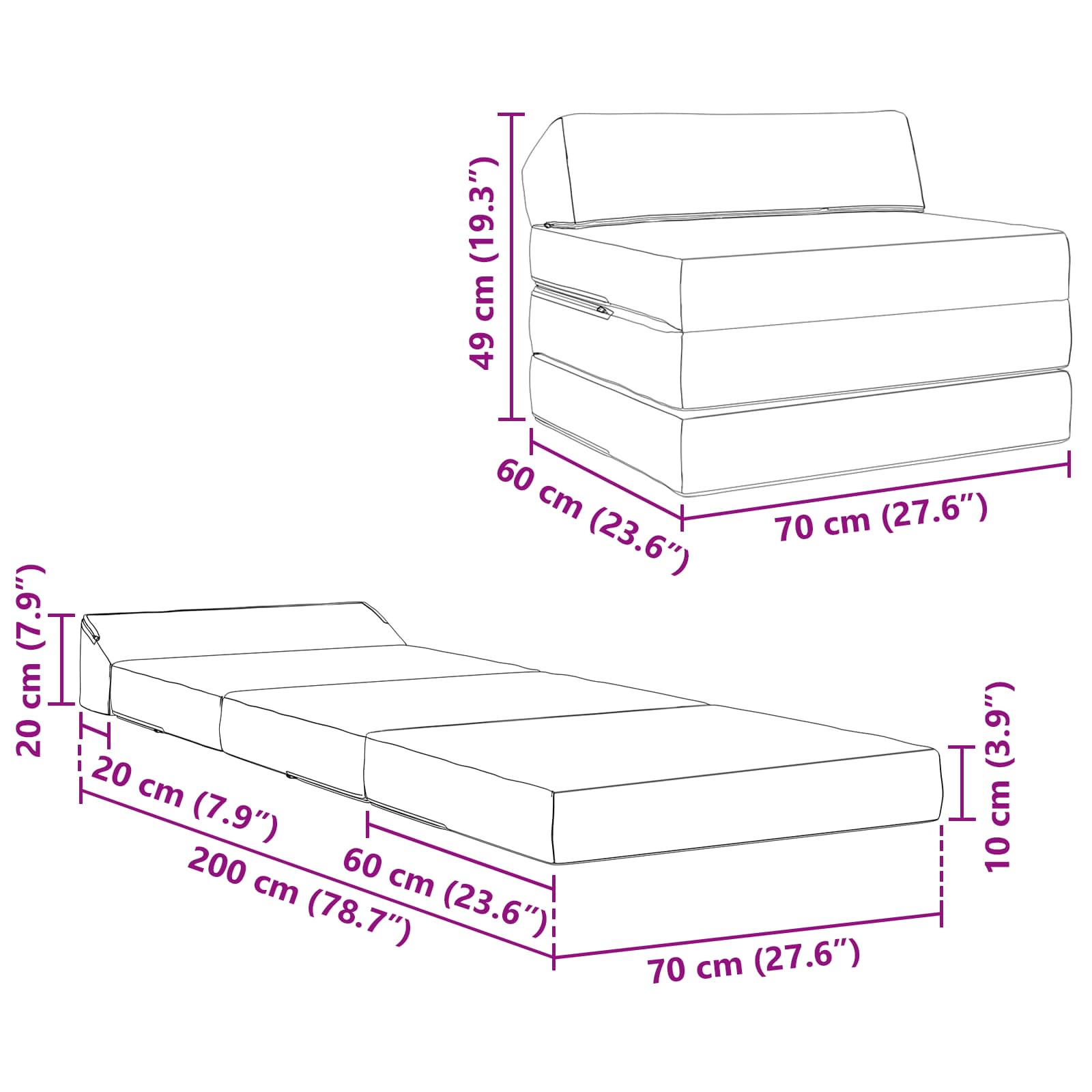 Sofa na razvlačenje Plava 200 x 70 x 10 cm Tkanina