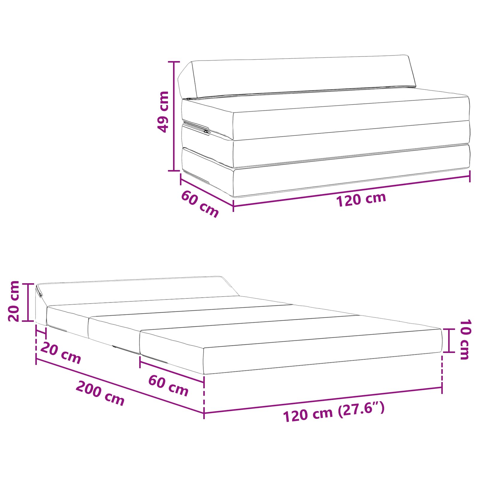 Sofa na razvlačenje Tamnozelena 120 x 60 x 49 cm Tkanina