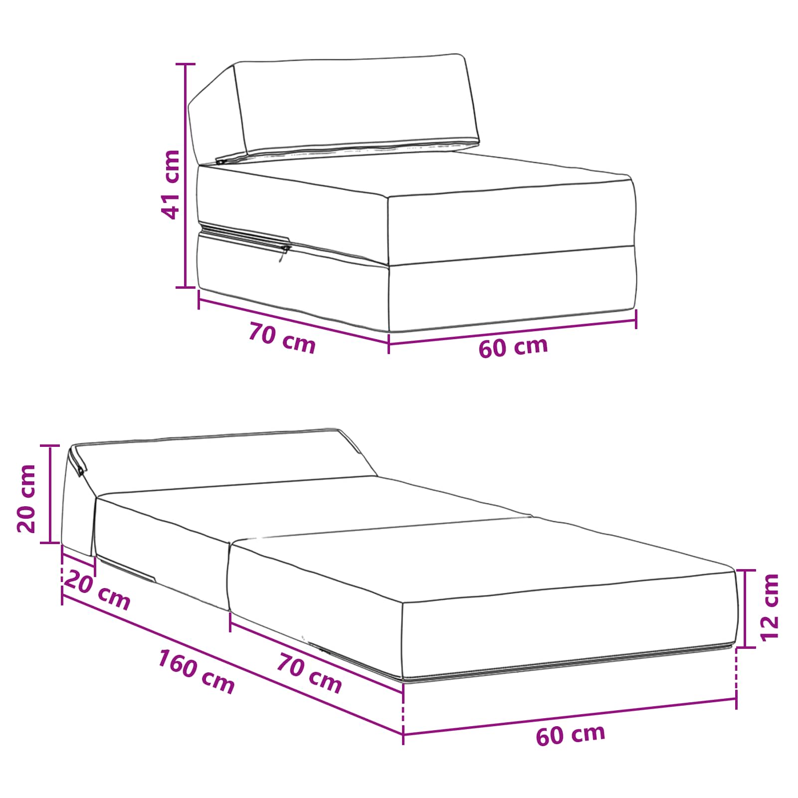 Sofa na razvlačenje Zelena Siva 60 x 70 x 41 cm Tkanina