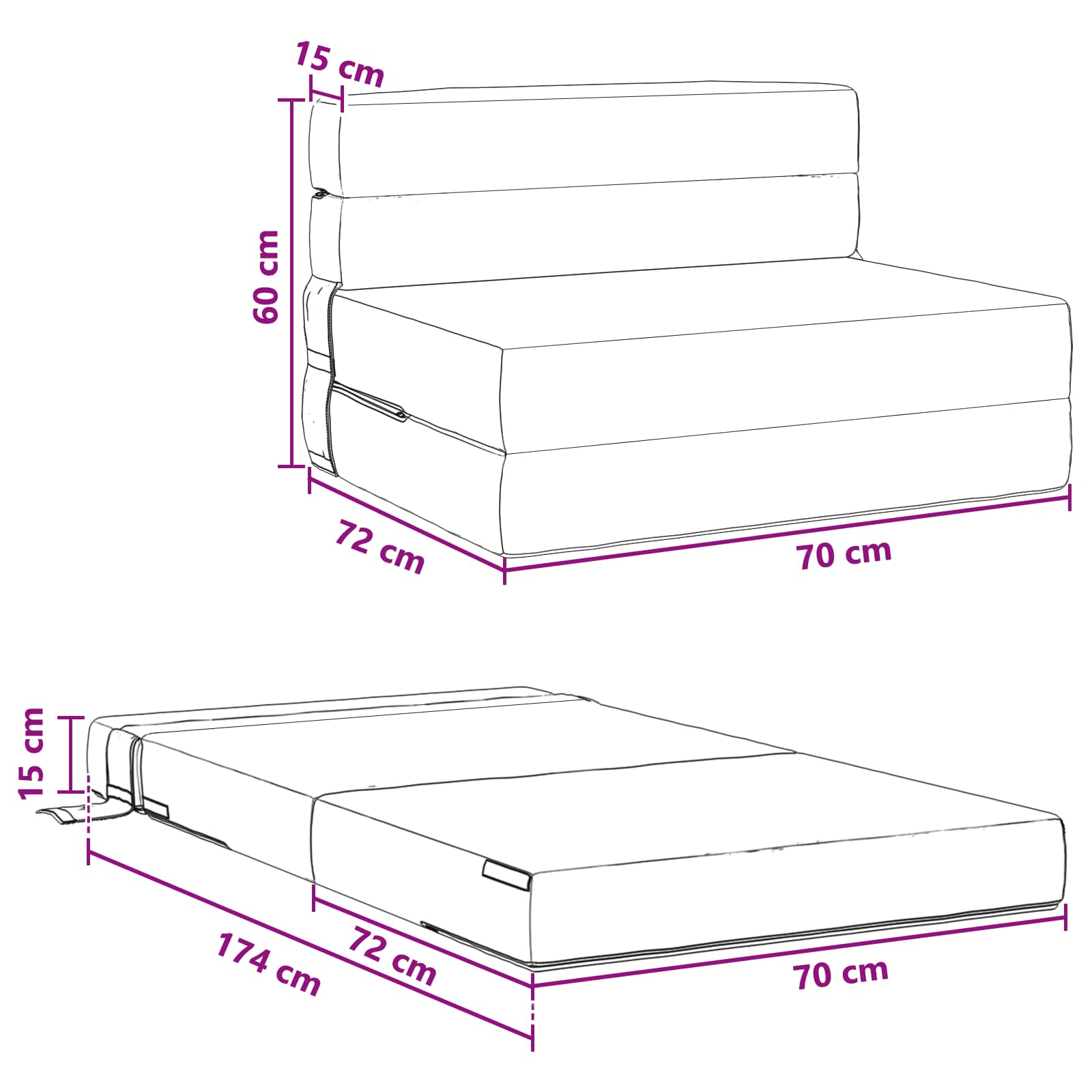 Sofa na razvlačenje Crna 70 x 72 x 60 cm Tkanina