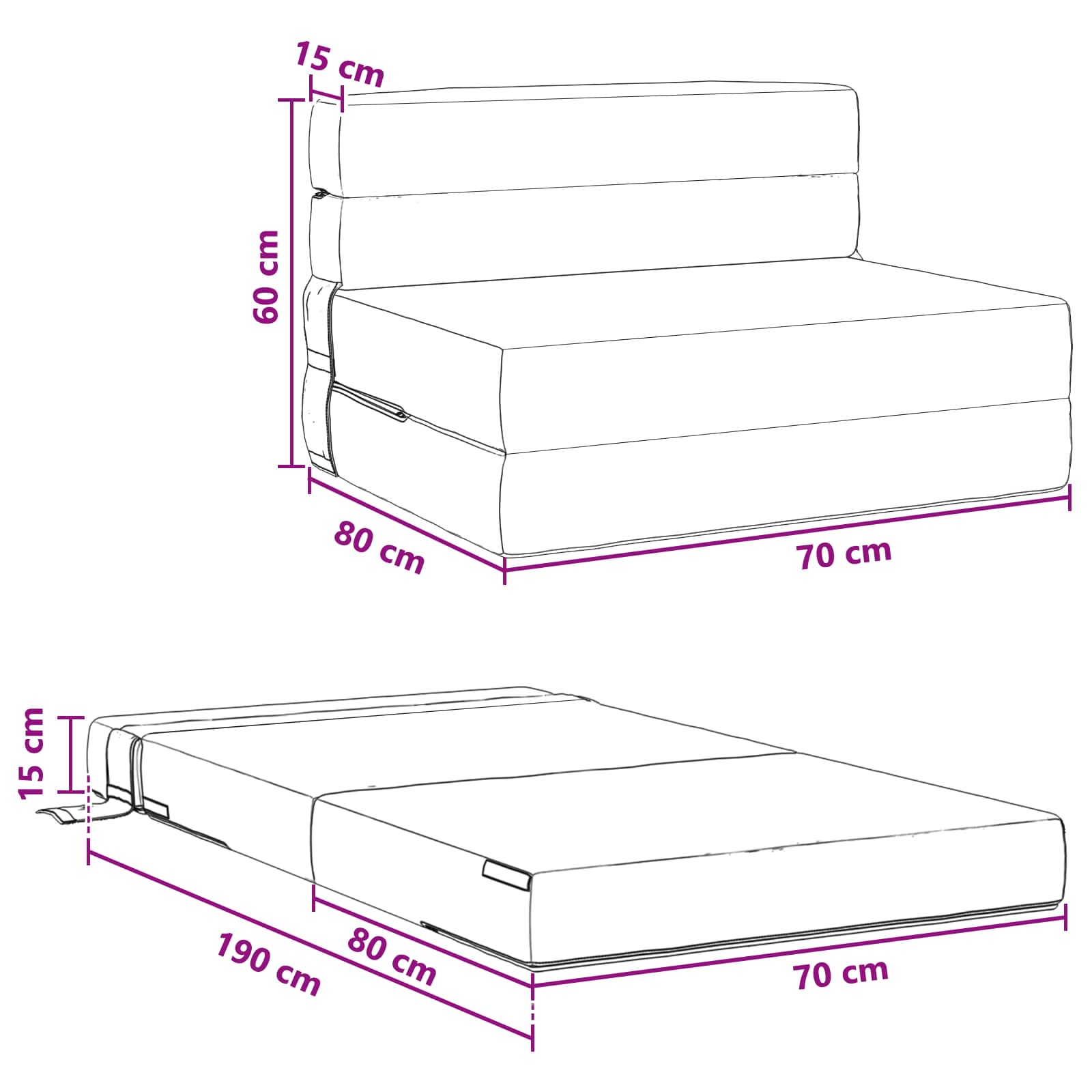 Preklopni madrac za sofu Zelena Siva 70 x 80 x 60 cm Tkanina
