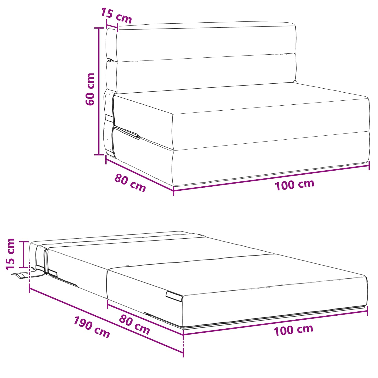 Preklopni madrac za sofu Zelena Siva 100 x 80 x 60 cm Tkanina