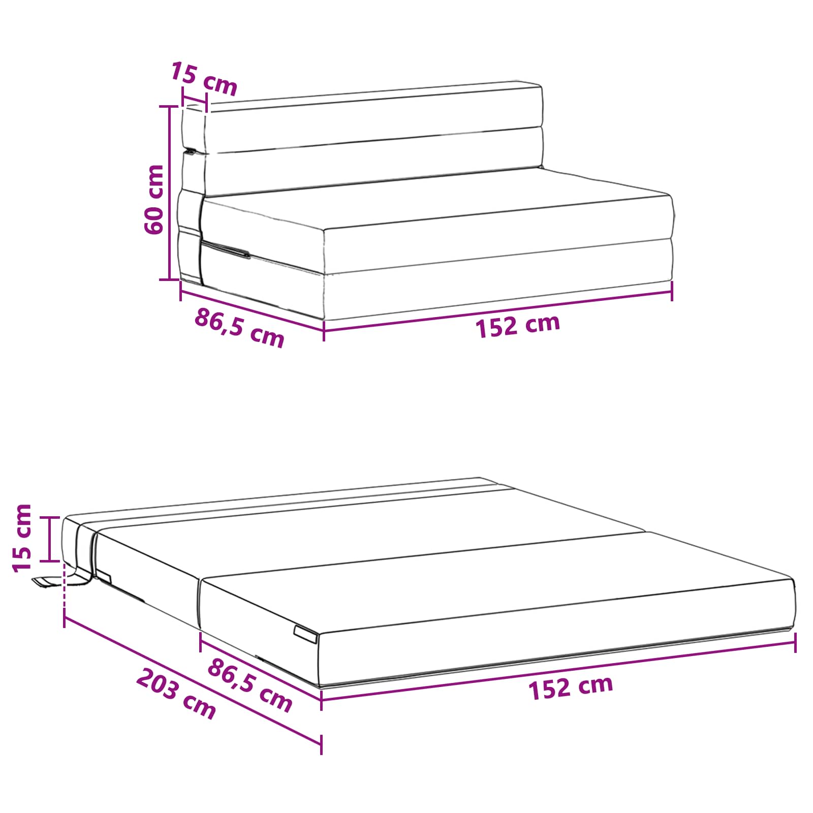 Preklopni madrac za sofu Sivosmeđa 152 x 86,5 x 60 cm Tkanina