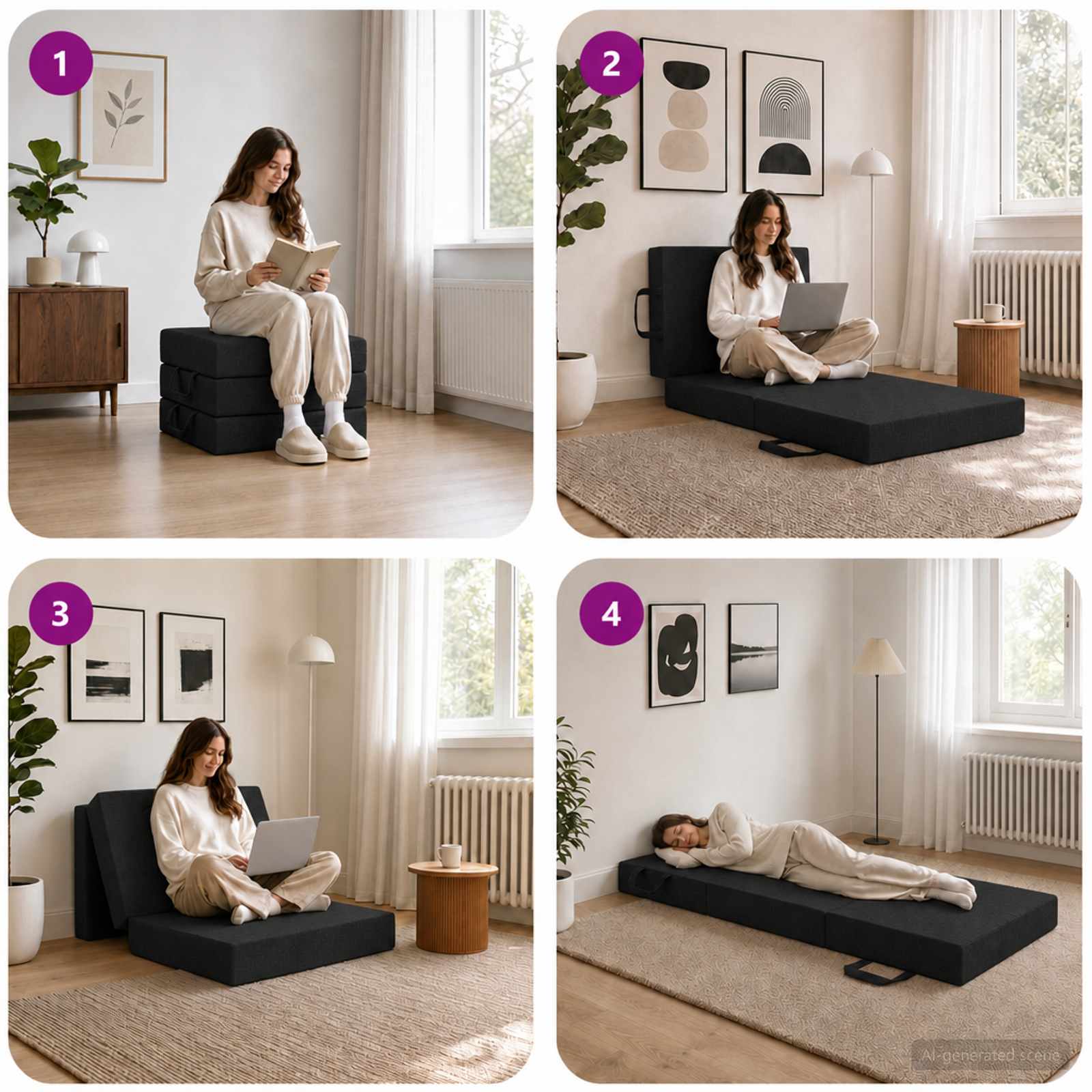 Sofa na razvlačenje 75 x 67 x 45 cm Crna