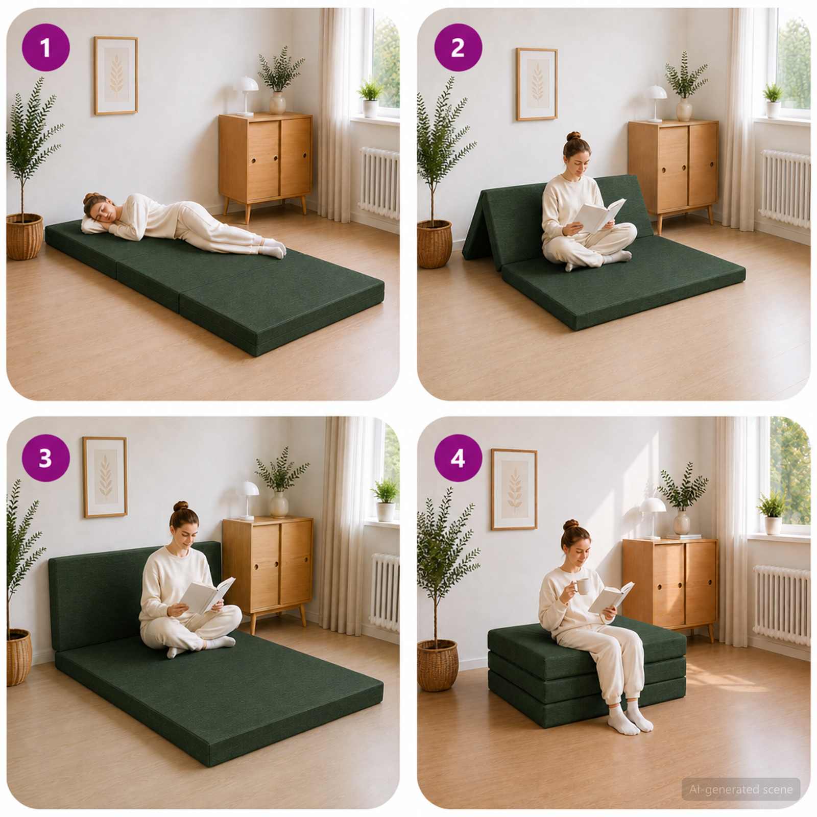 Sofa na razvlačenje 100 x 67 x 45 cm Tamnozelena