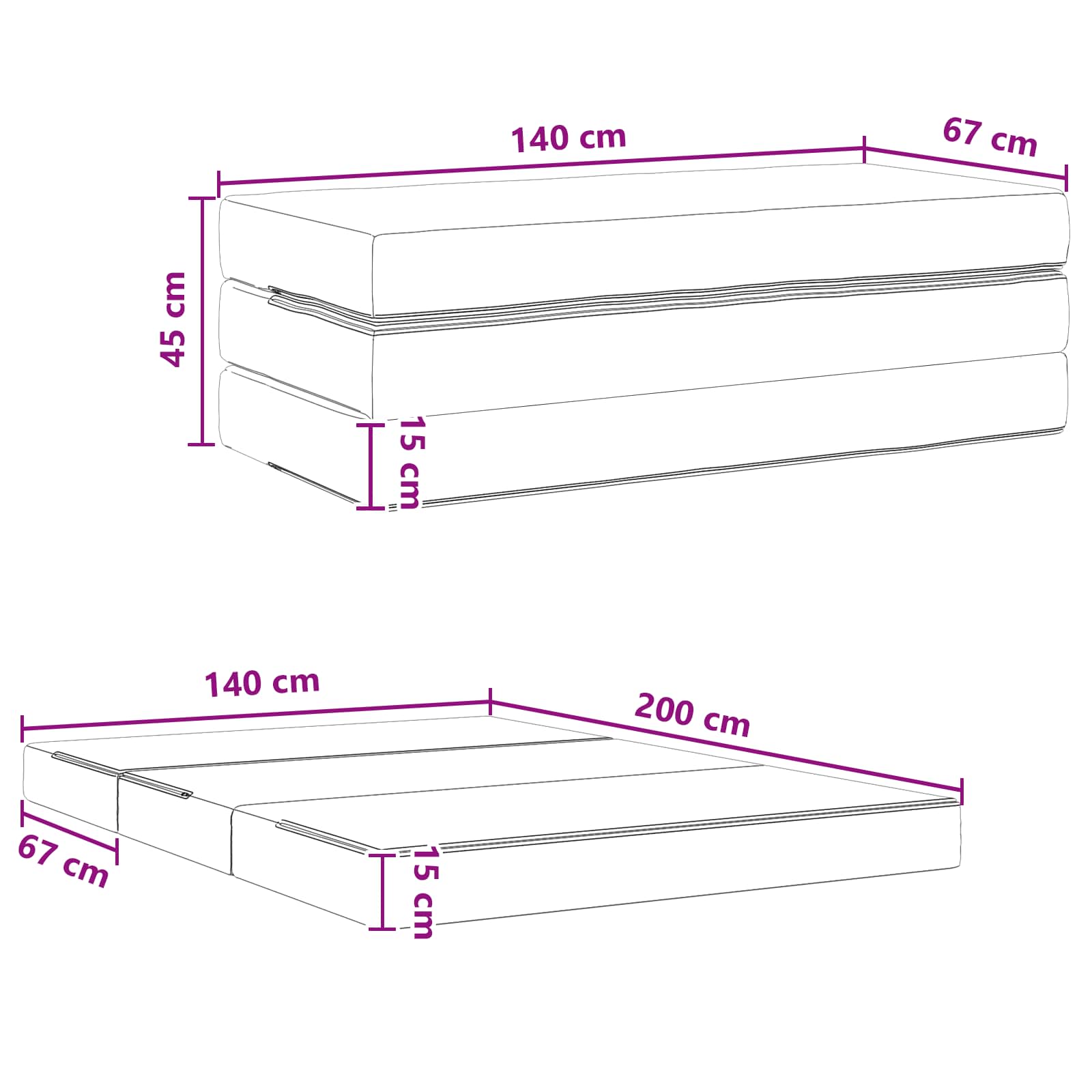 Sofa na razvlačenje 140 x 67 x 45 cm Tamnosiva