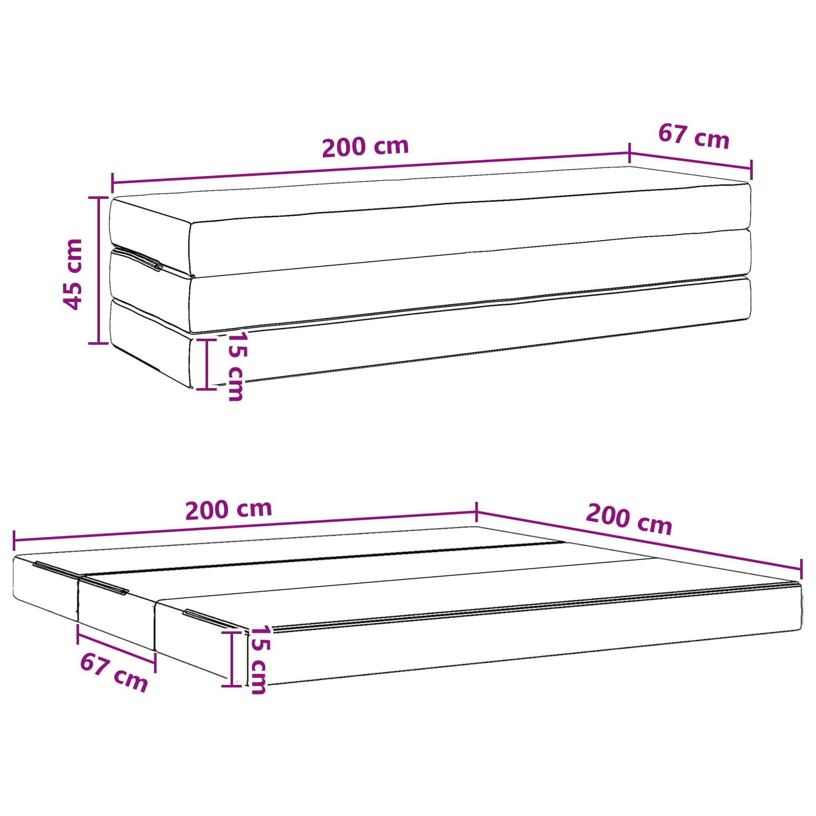 Sofa na razvlačenje 200 x 67 x 45 cm Crna
