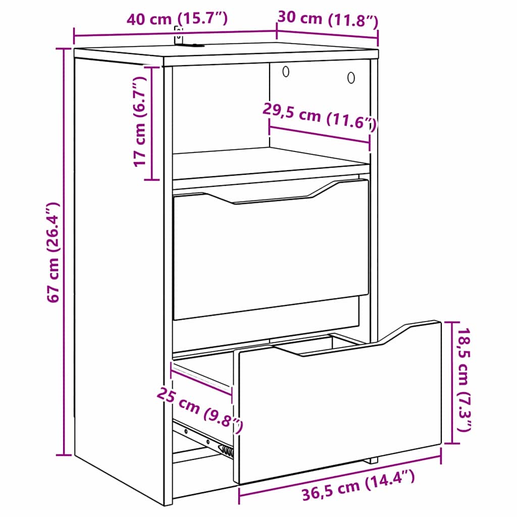 Noćni ormarići s ladicama 2 pcs Staro drvo 40 x 30 x 467 cm
