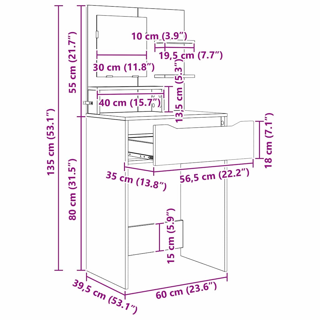Stolovi za presvlačenje u spavaćoj sobi s ladicama Sonoma hrast
