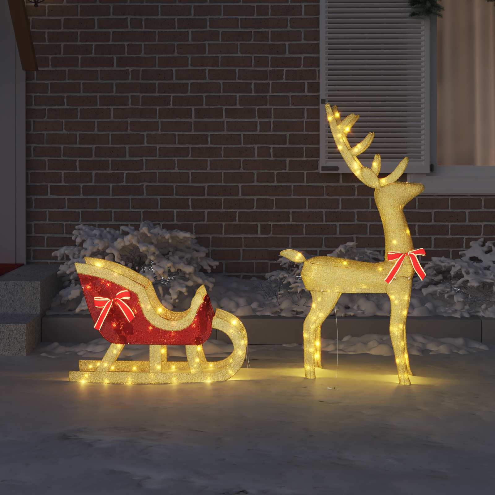 Reindeer vuče saonice Topla bijela 151 x 28 x 128,5 cm tkanina