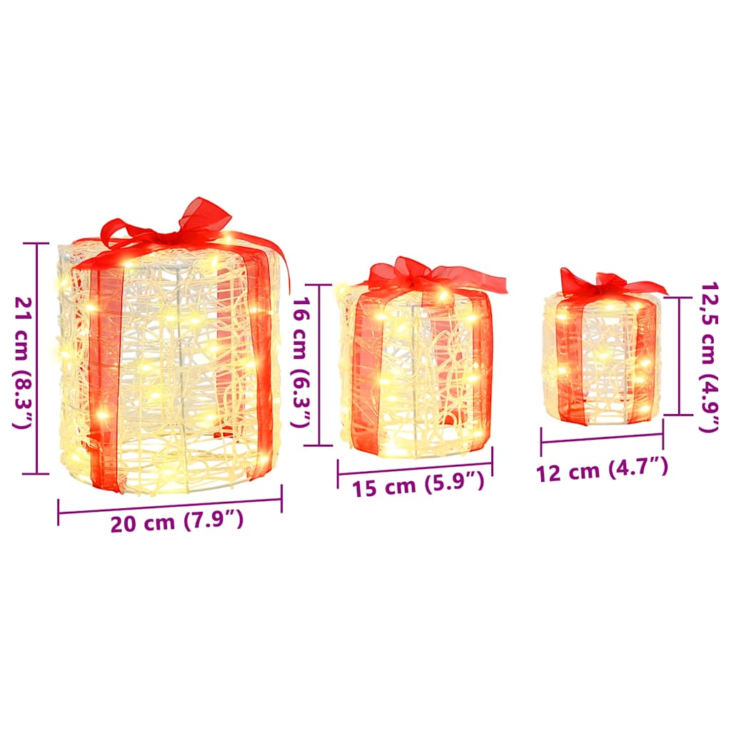 Dekoracija Poklon Kutije 3 pcs Topla bijela 20 x 20 x 21 cm