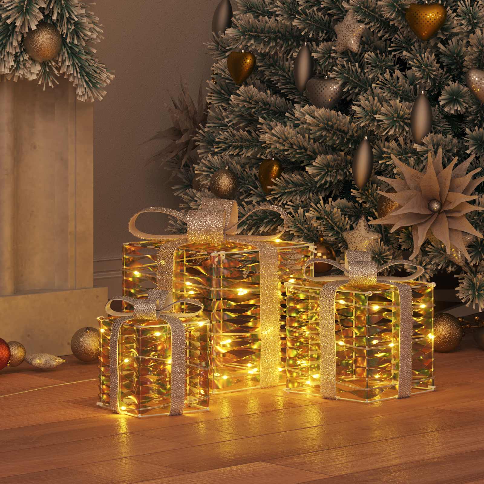 Poklonska kutija 3 pcs Topla bijela 20 x 20 x 20 cm PET