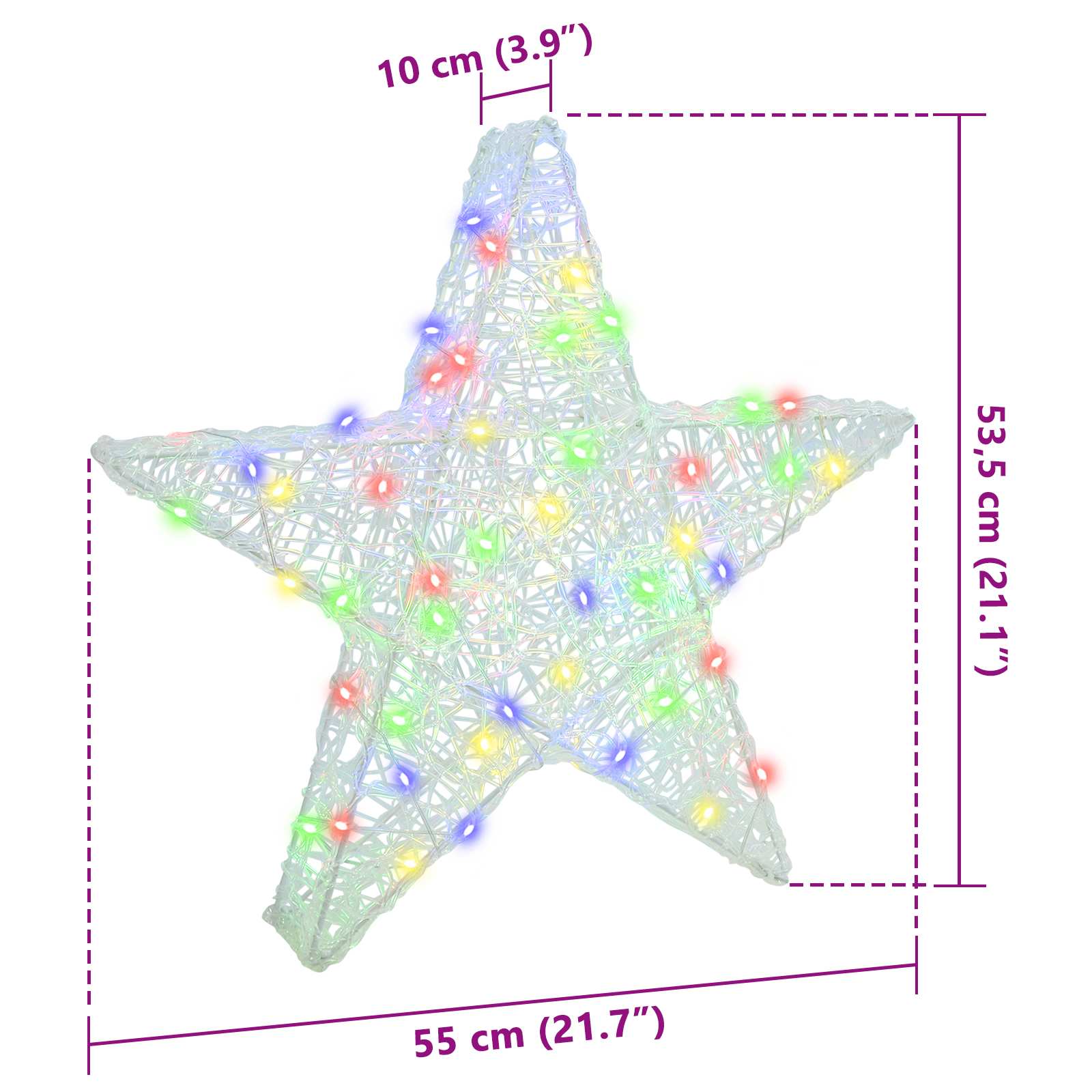 3D Zvijezda s 50 LED svjetlima Šareni 55 x 53.5 x 10 cm Akril