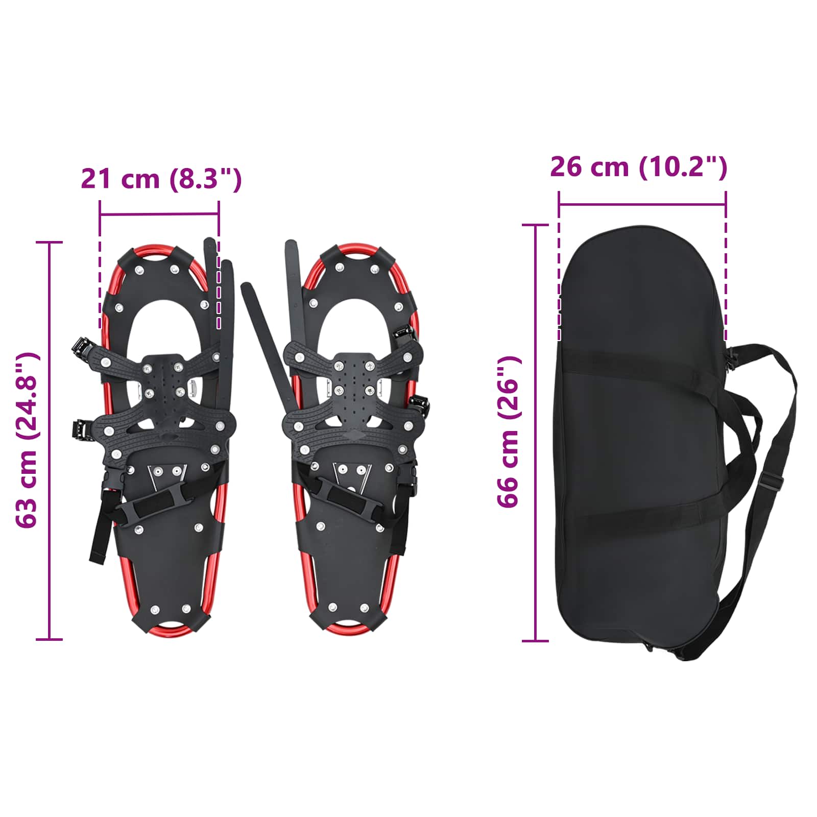 3 u 1 snježne krplje Crvena i Crna 63 x 21 cm Aluminij i HDPE