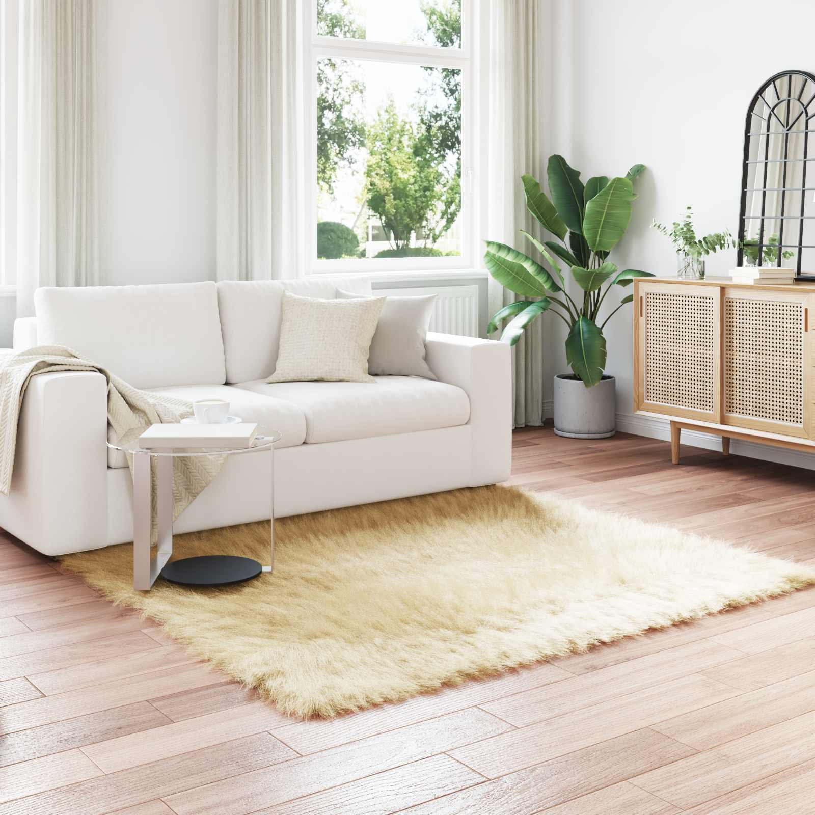 Tepih od umjetne ovčje kože TAFALLA Krem 120 x 120 cm Poliester