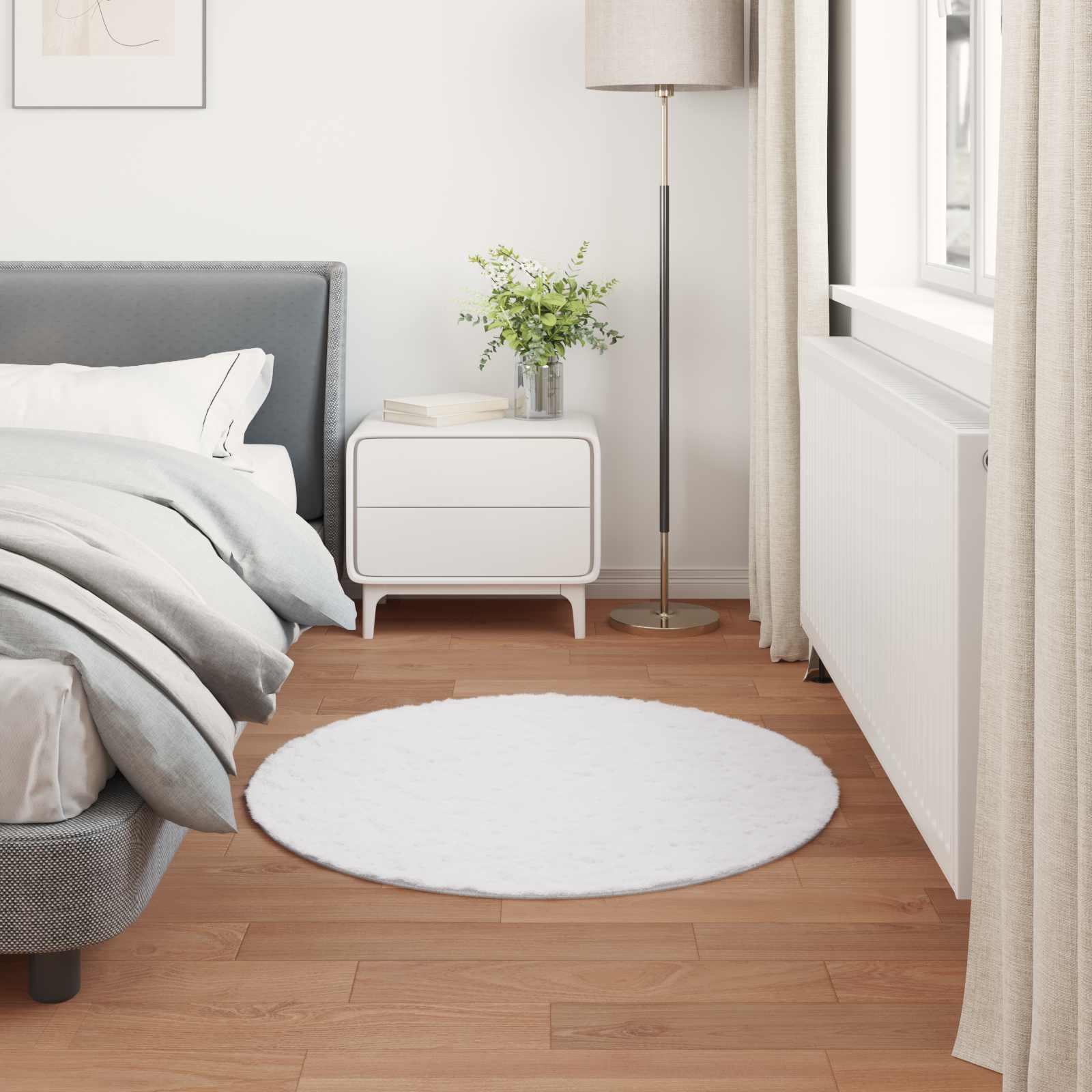 Protuklizni tepih od umjetnog zečjeg krzna OLITE Bijela Ø 80 cm