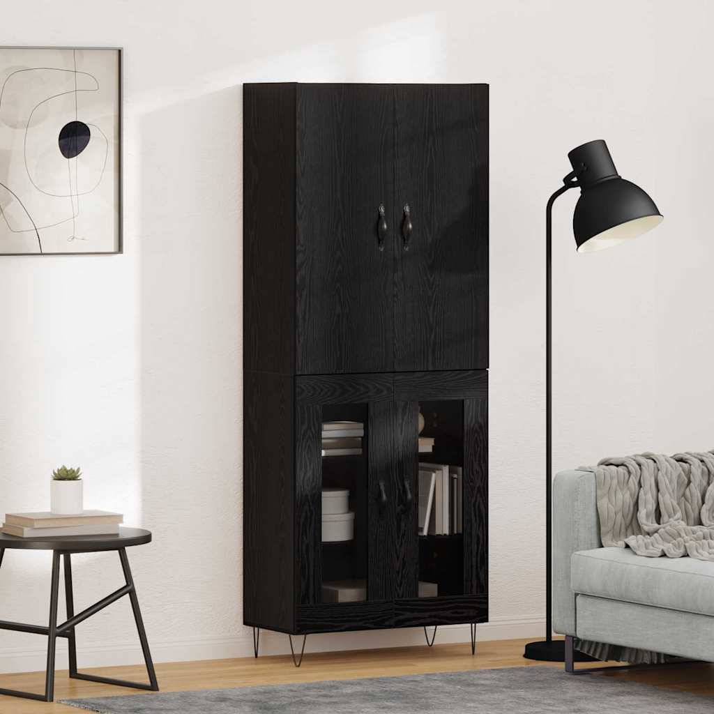 Highboard 2 pcs Crni hrast Inženjersko drvo i staklo