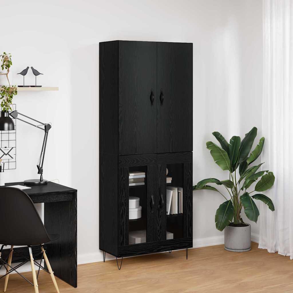 Highboard 2 pcs Crni hrast Inženjersko drvo i staklo