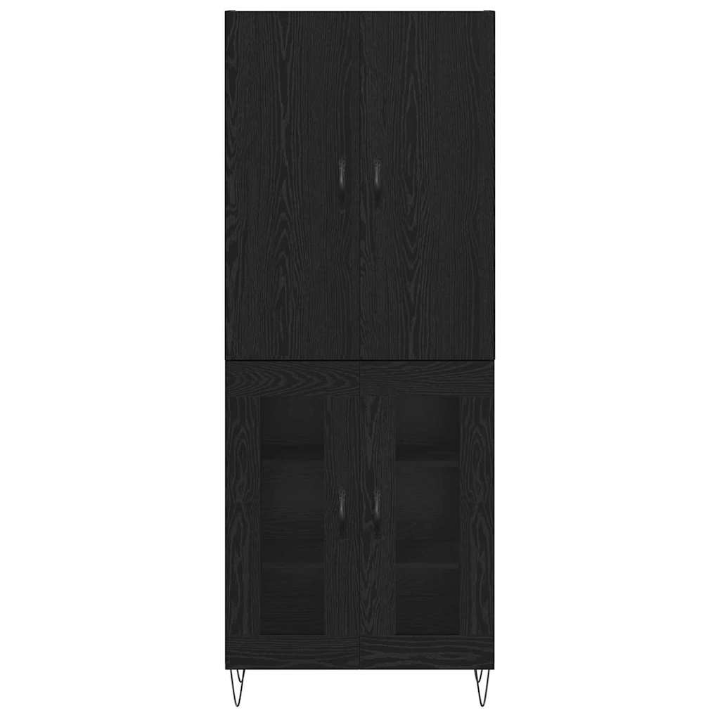 Highboard 2 pcs Crni hrast Inženjersko drvo i staklo