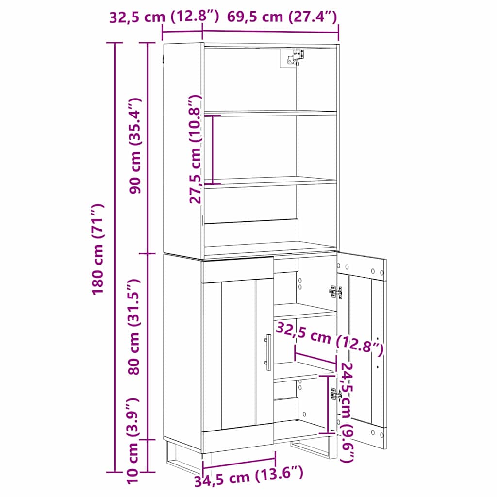Highboard 2 pcs Staro drvo Konstruirano drvo