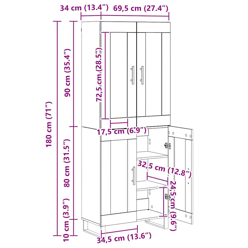 Highboard 2 pcs Crni hrast Inženjerska drva i staklo