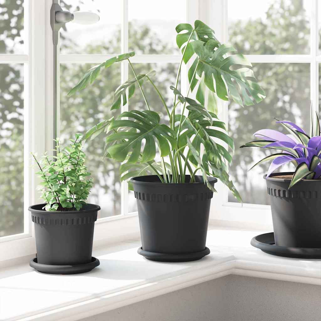 Okrugla saksija za cveće 6 pcs Crna Ø 19 x 16 cm Plastika